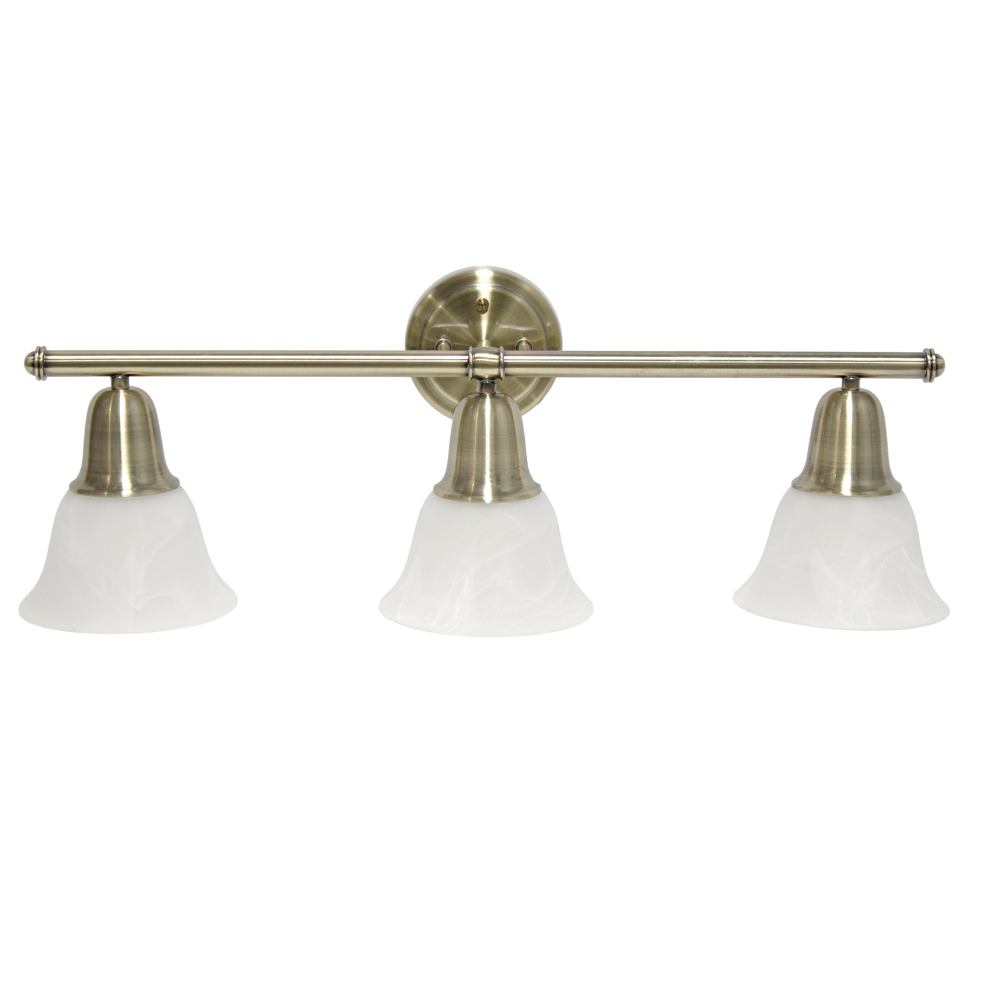 Lalia Home Essentix Contemporary Three Light Metal And Alabaster White Glass Shade Vanity Uplight Downlight Wall Mounted Fixture With Metal Accents For Bathroom, Entryway, Hallway, Antique Brass