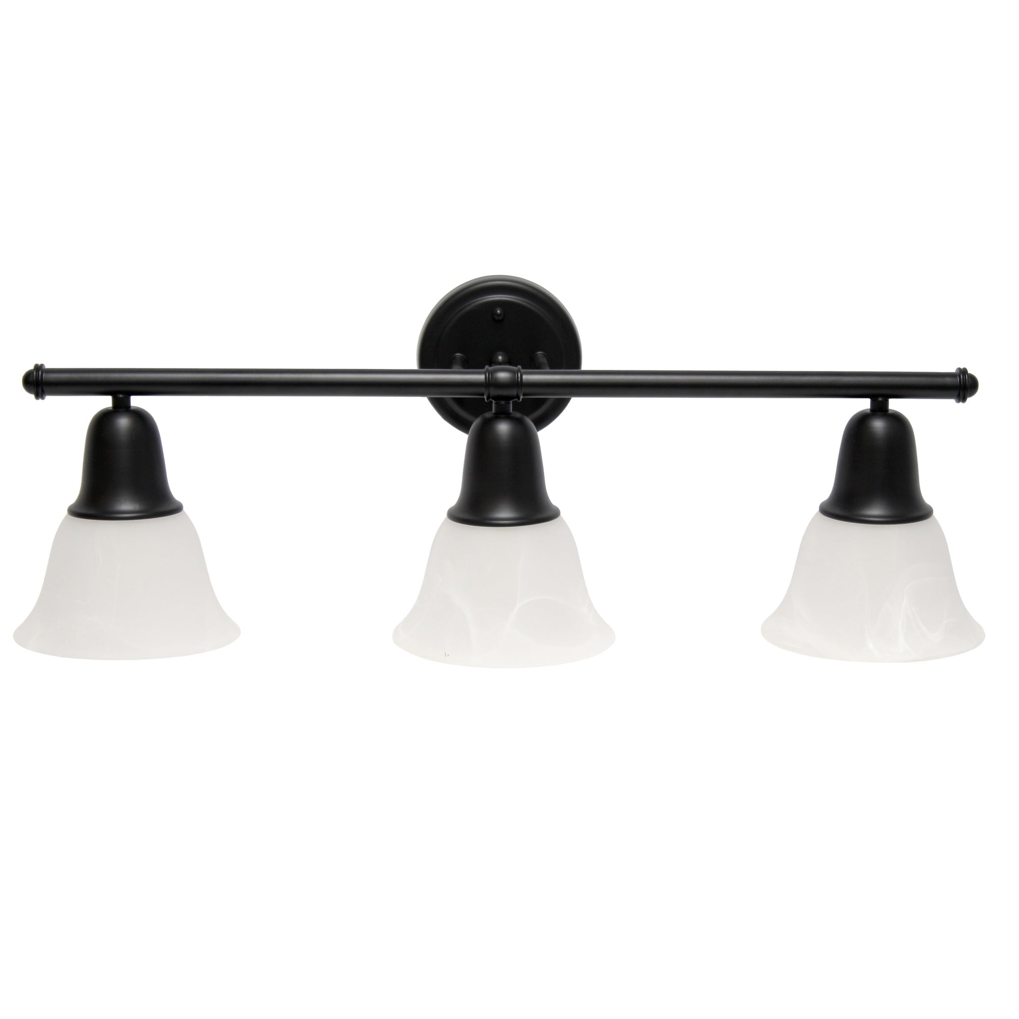 Lalia Home Essentix Contemporary Three Light Metal And Alabaster White Glass Shade Vanity Uplight Downlight Wall Mounted Fixture With Metal Accents For Bathroom, Entryway, Hallway, Black