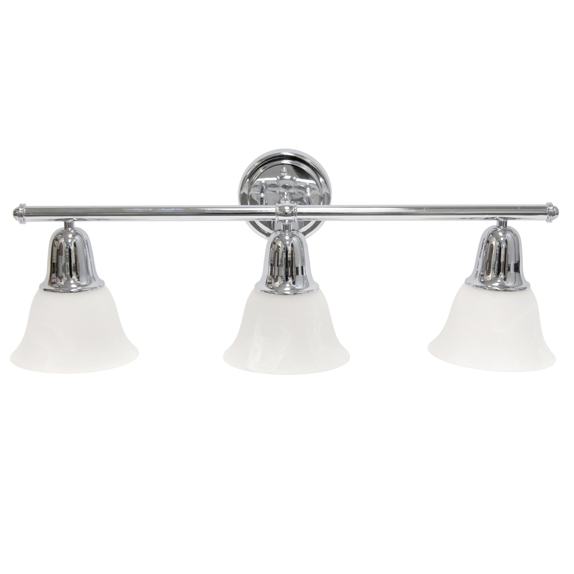 Lalia Home Essentix Contemporary Three Light Metal And Alabaster White Glass Shade Vanity Uplight Downlight Wall Mounted Fixture With Metal Accents For Bathroom, Entryway, Hallway, Chrome