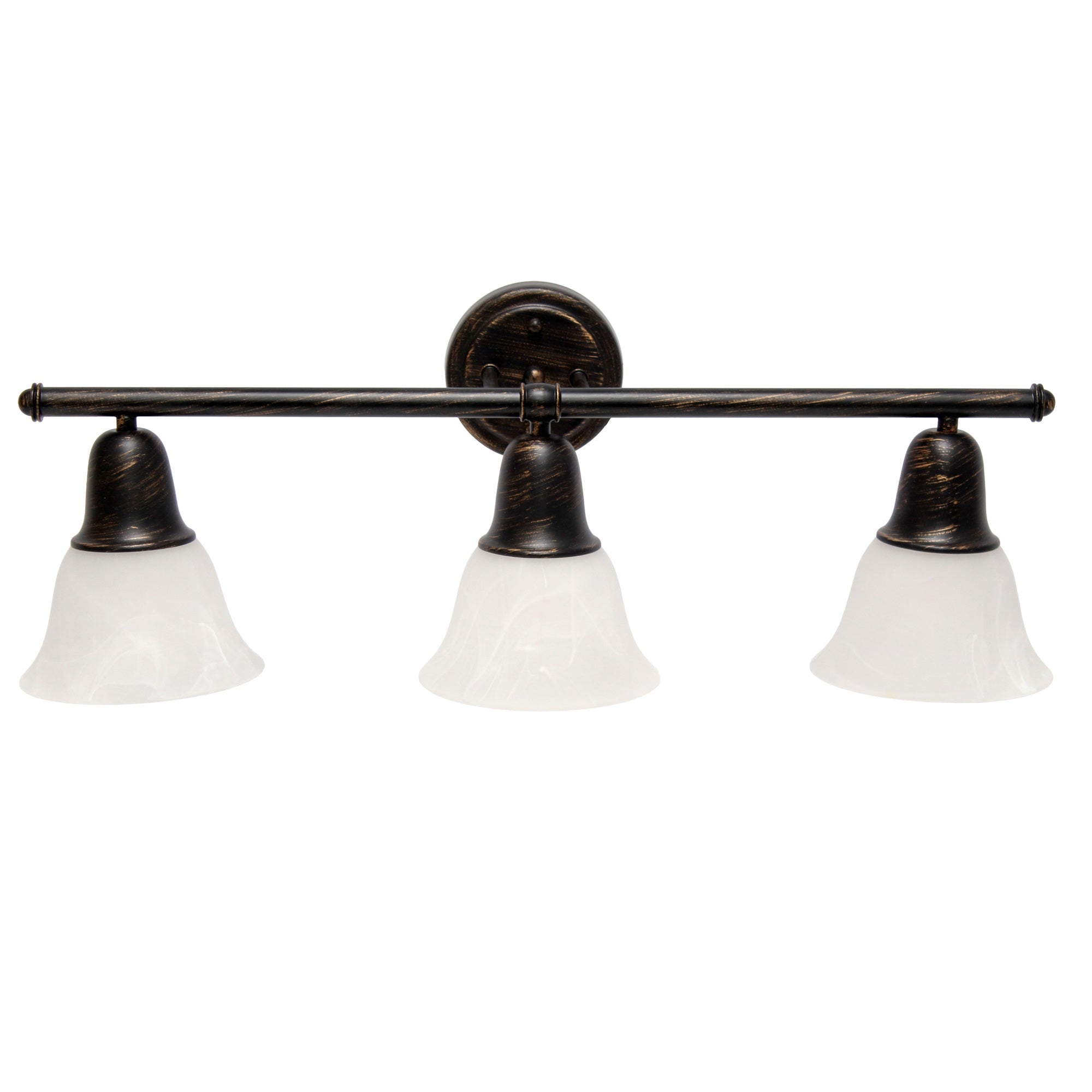Lalia Home Essentix Contemporary Three Light Metal And Alabaster White Glass Shade Vanity Uplight Downlight Wall Mounted Fixture With Metal Accents For Bathroom, Entryway, Hallway, Oil Rubbed Bronze