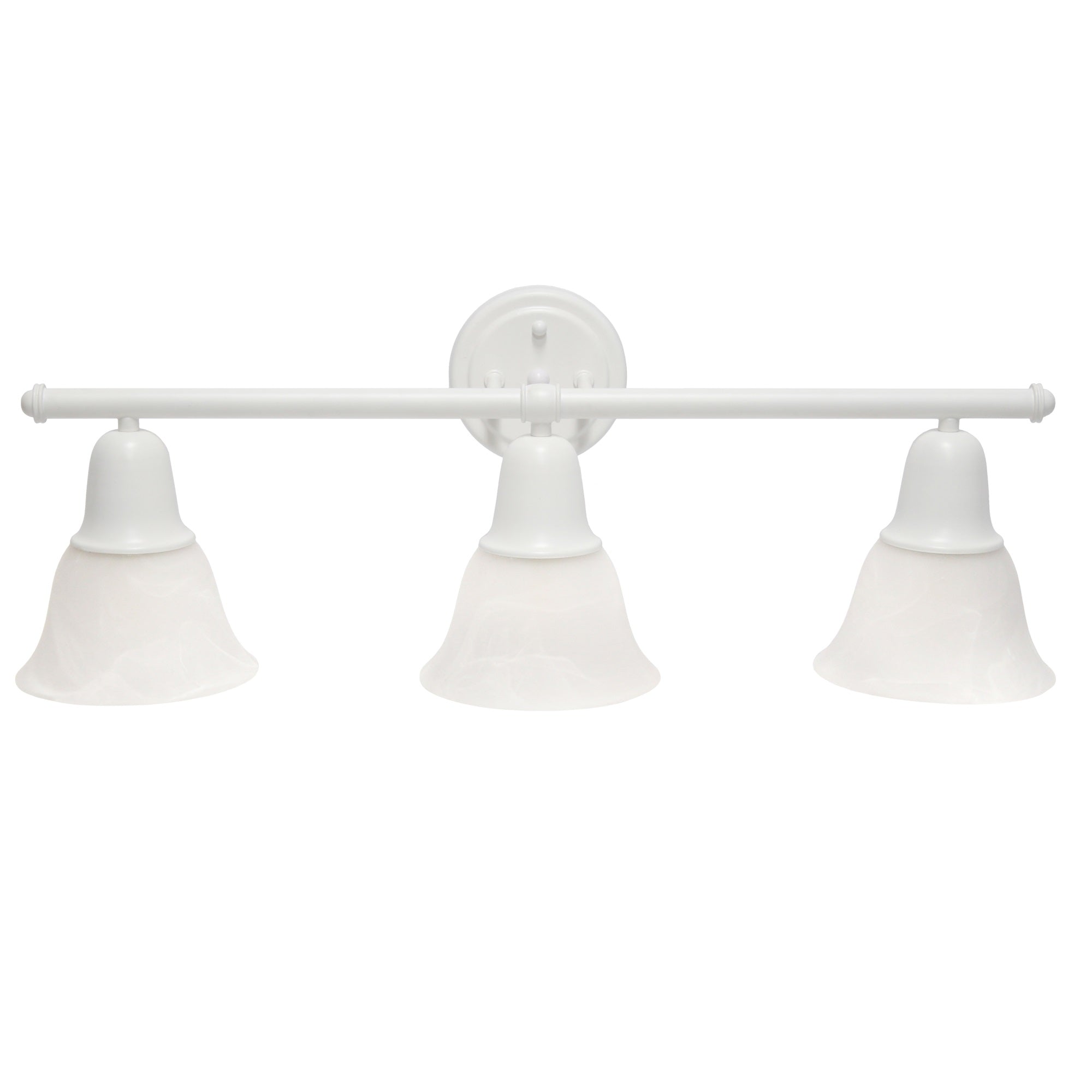 Lalia Home Essentix Contemporary Three Light Metal And Alabaster White Glass Shade Vanity Uplight Downlight Wall Mounted Fixture With Metal Accents For Bathroom, Entryway, Hallway, White