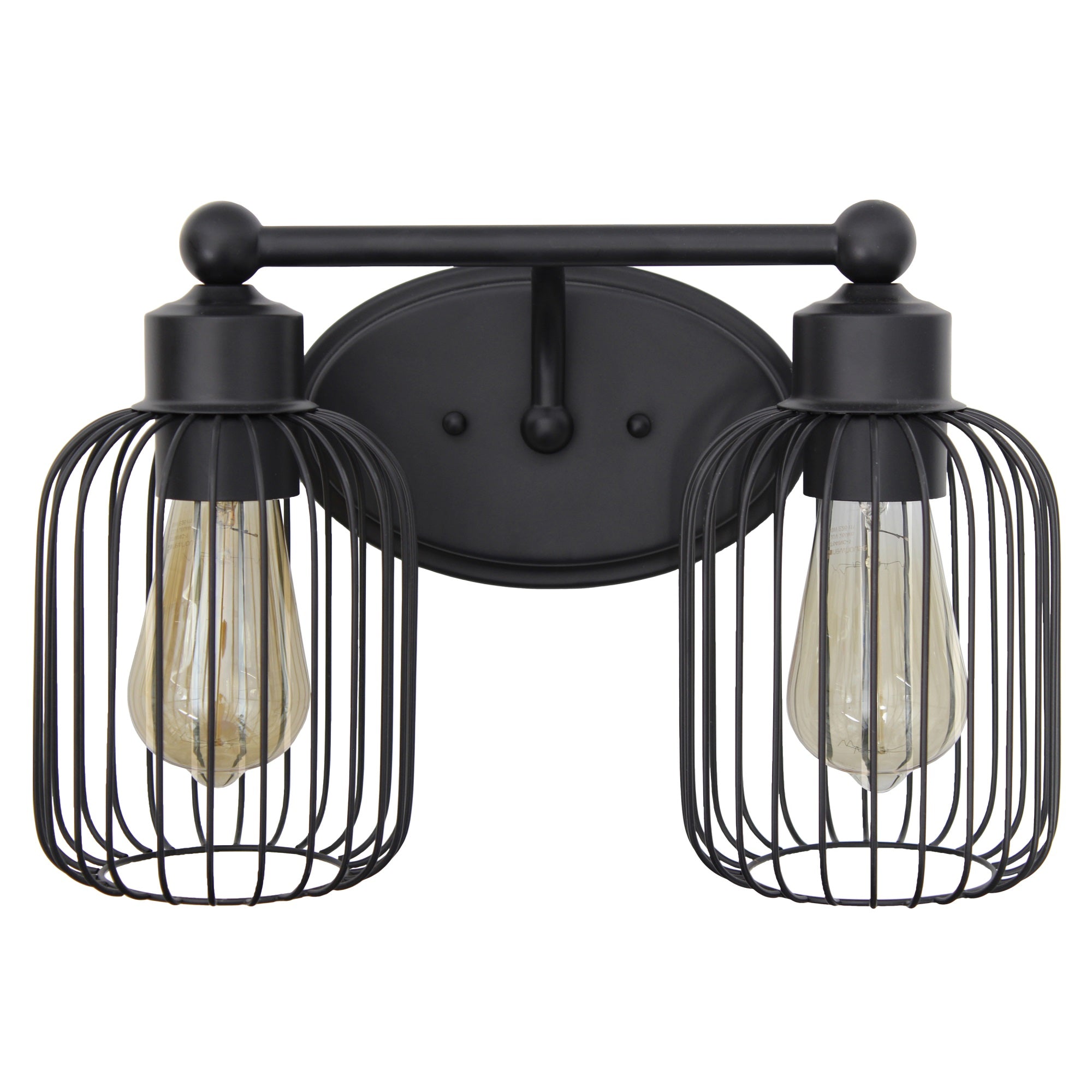 Lalia Home Ironhouse Two Light Industrial Decorative Cage Vanity Uplight Downlight Wall Mounted Fixture For Home Dcor, Bathroom, Entryway, Hallway, Black