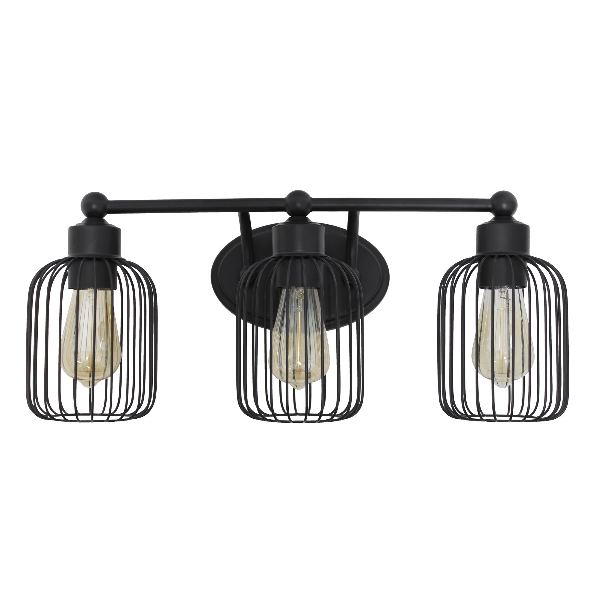 Lalia Home Ironhouse Three Light Industrial Decorative Cage Vanity Uplight Downlight Wall Mounted Fixture For Home Dcor, Bathroom, Entryway, Hallway, Black