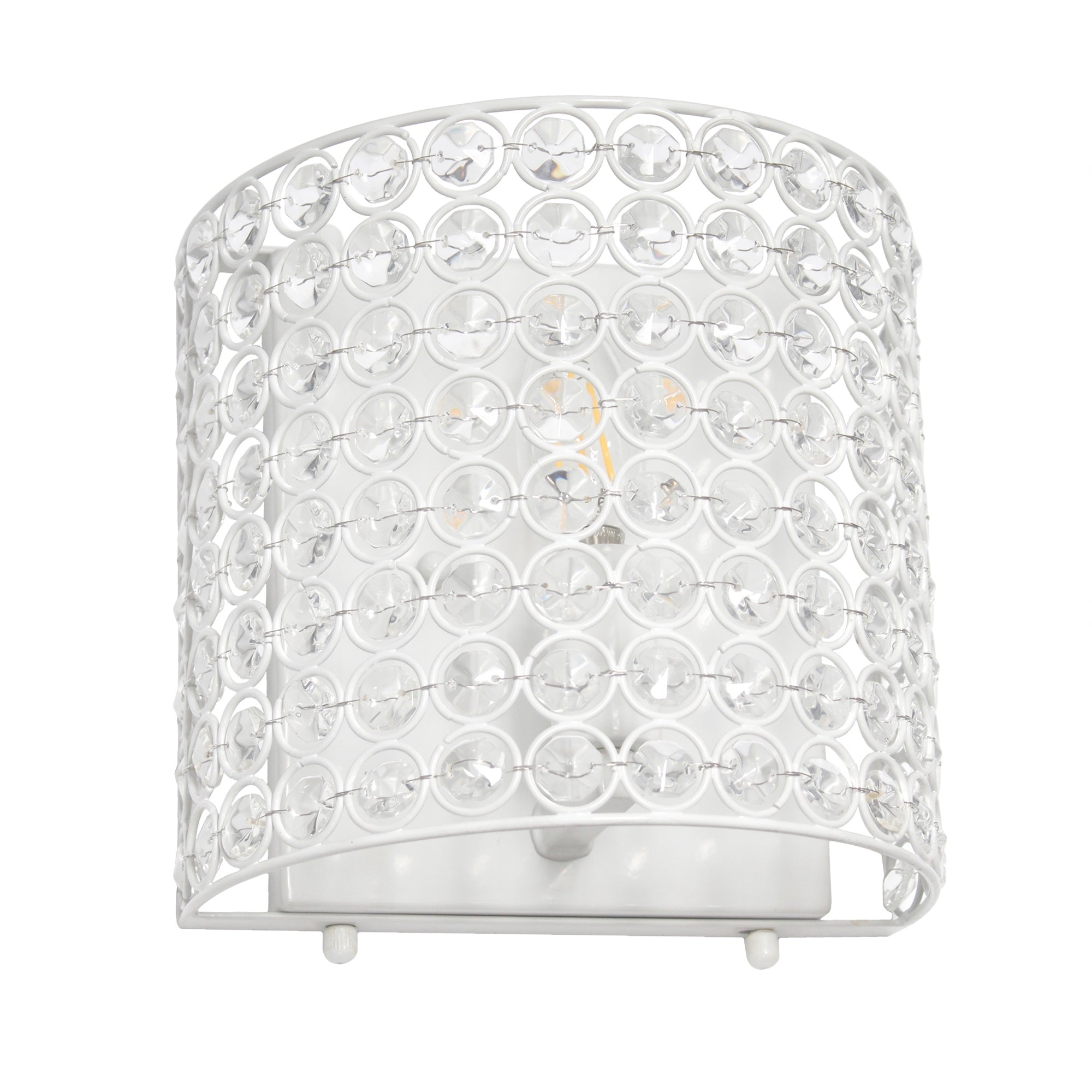 Lalia Home 8' Modern Contemporary 1-Light Bathroom Vanity Hallway Powder Room Dining Room Living Room Bedside Crystal And Metal Wall Sconce Lighting Fixture, White