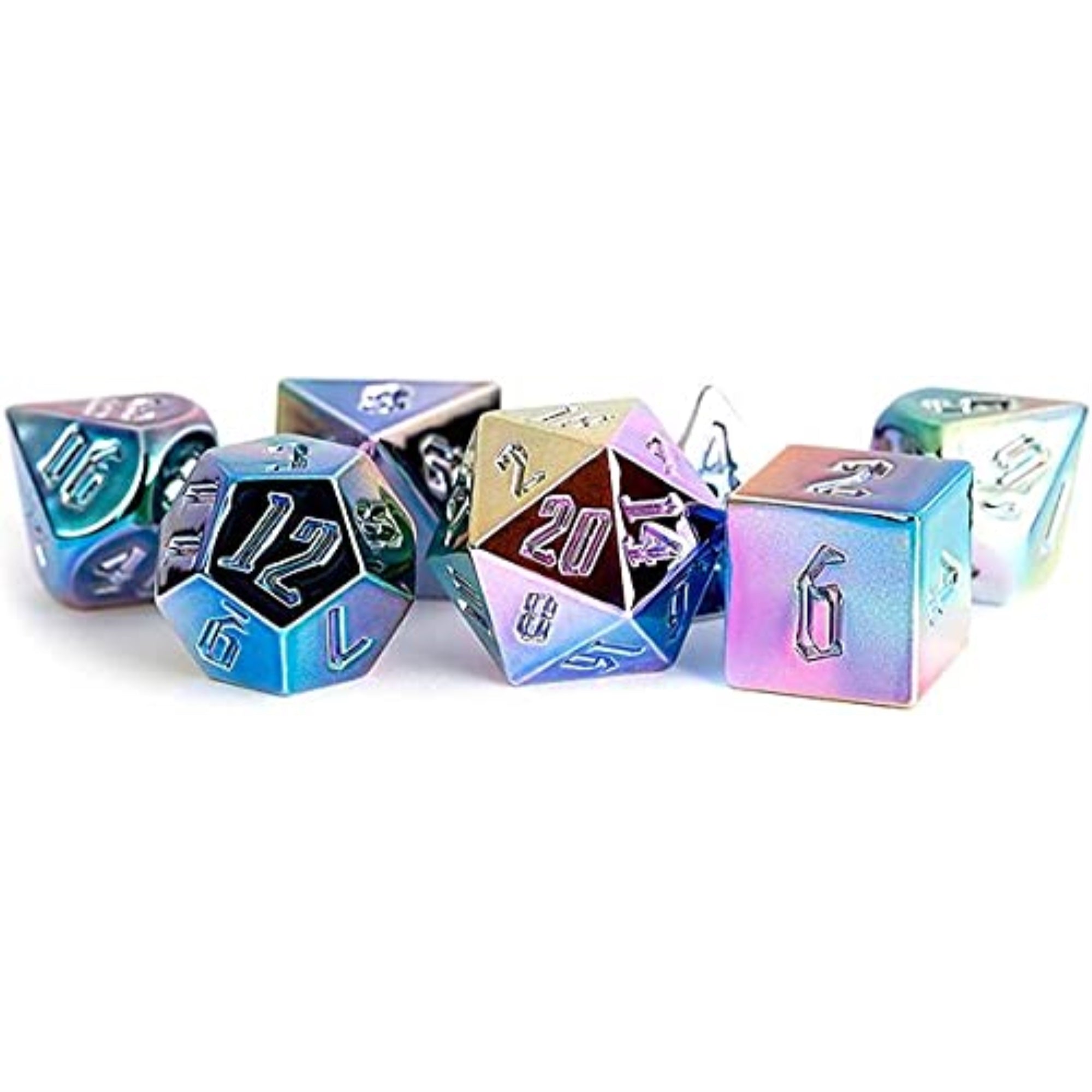 Rainbow Aegis Metal Dice Uninked Numbers 16Mm (5/8In) 7-Dice Set