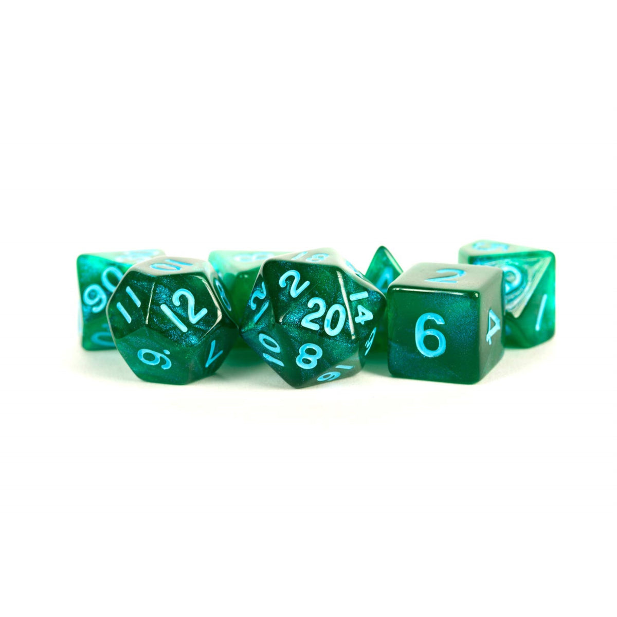 Metallic Dice Games Green Stardust Resin Dice With Blue Numbers 16Mm (5/8In) 7-Dice Set