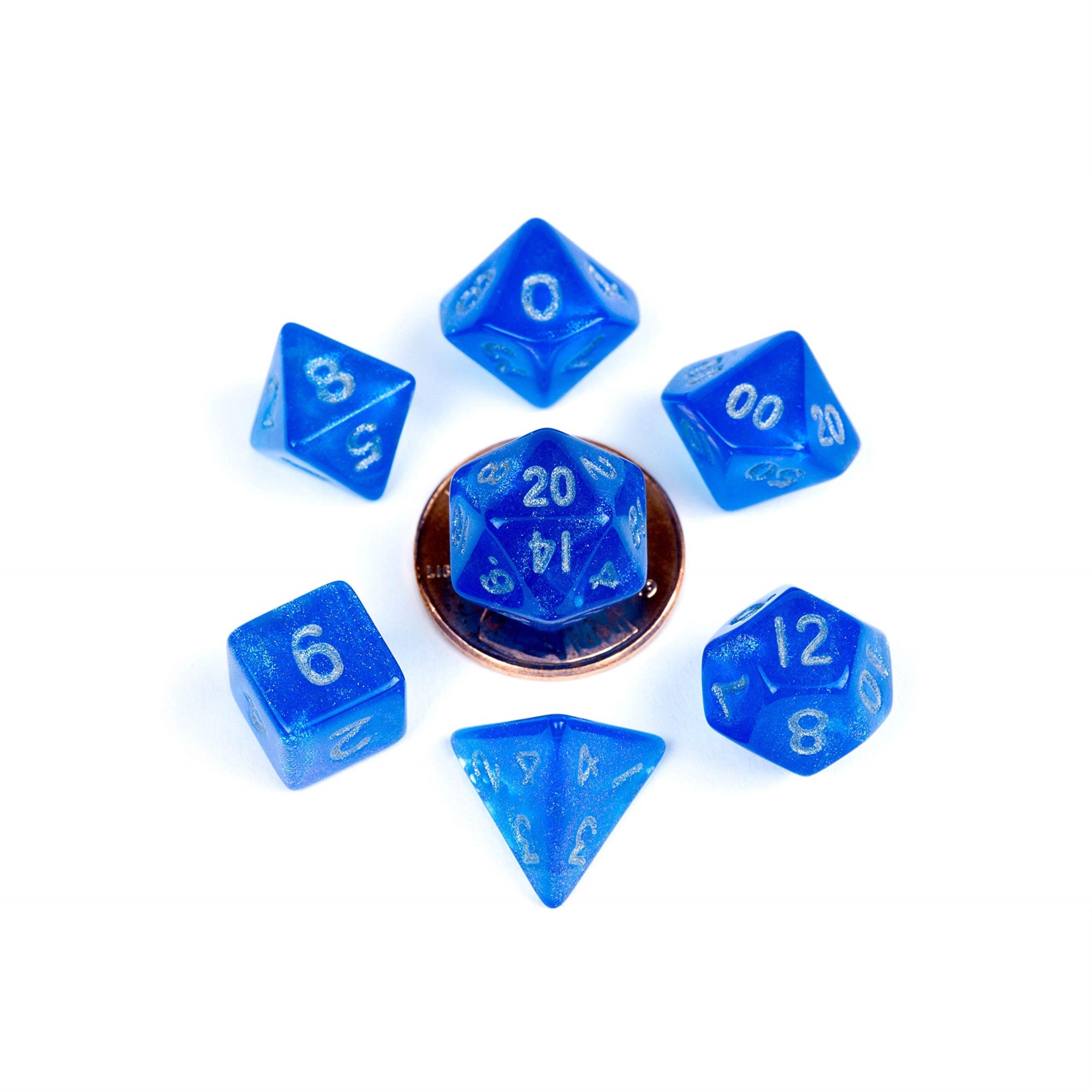 Stardust Blue W/ Silver Numbers 10Mm Mini Poly Dice Set