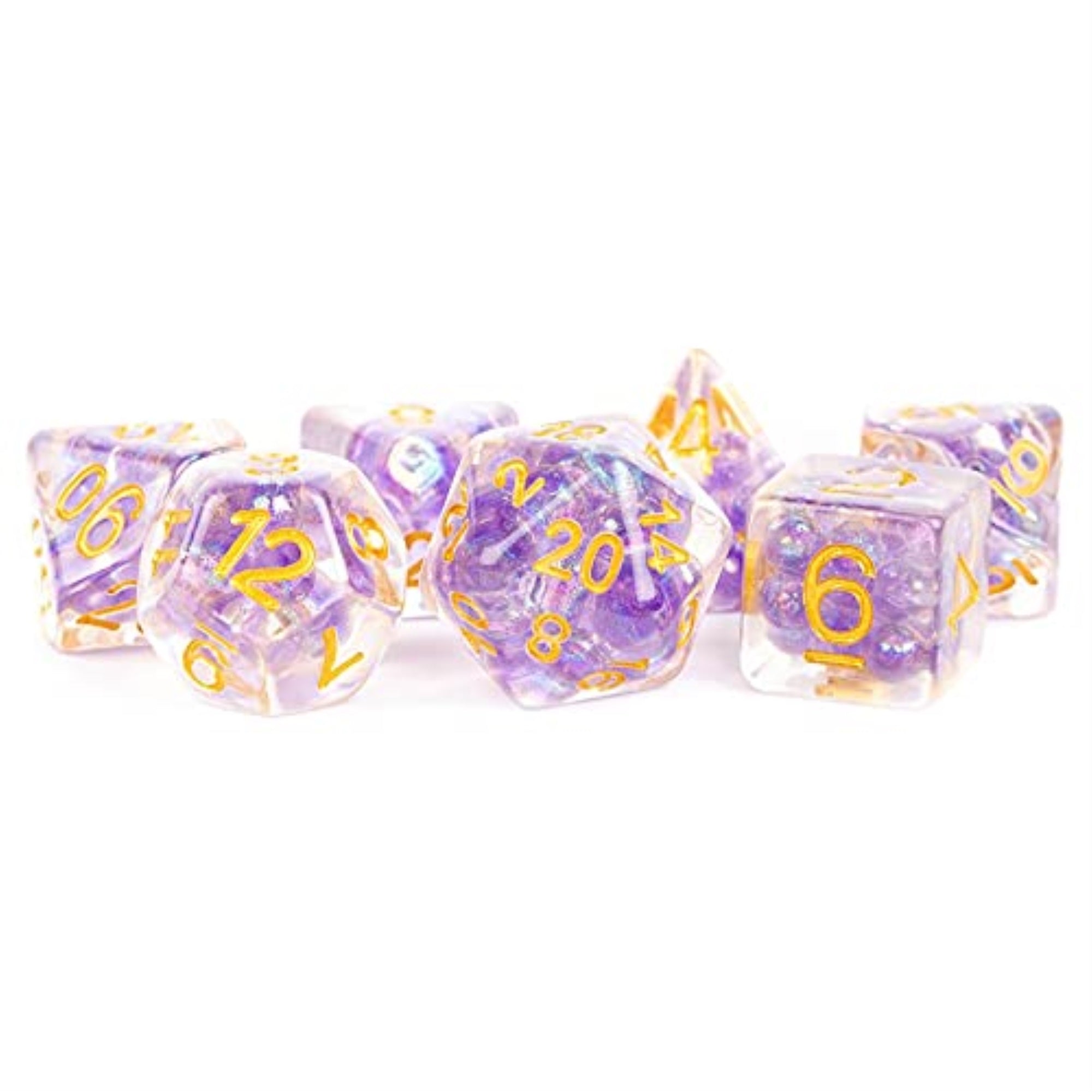 Pearl Dice Purple W/ Gold Numbers 16Mm Resin Poly Dice Set