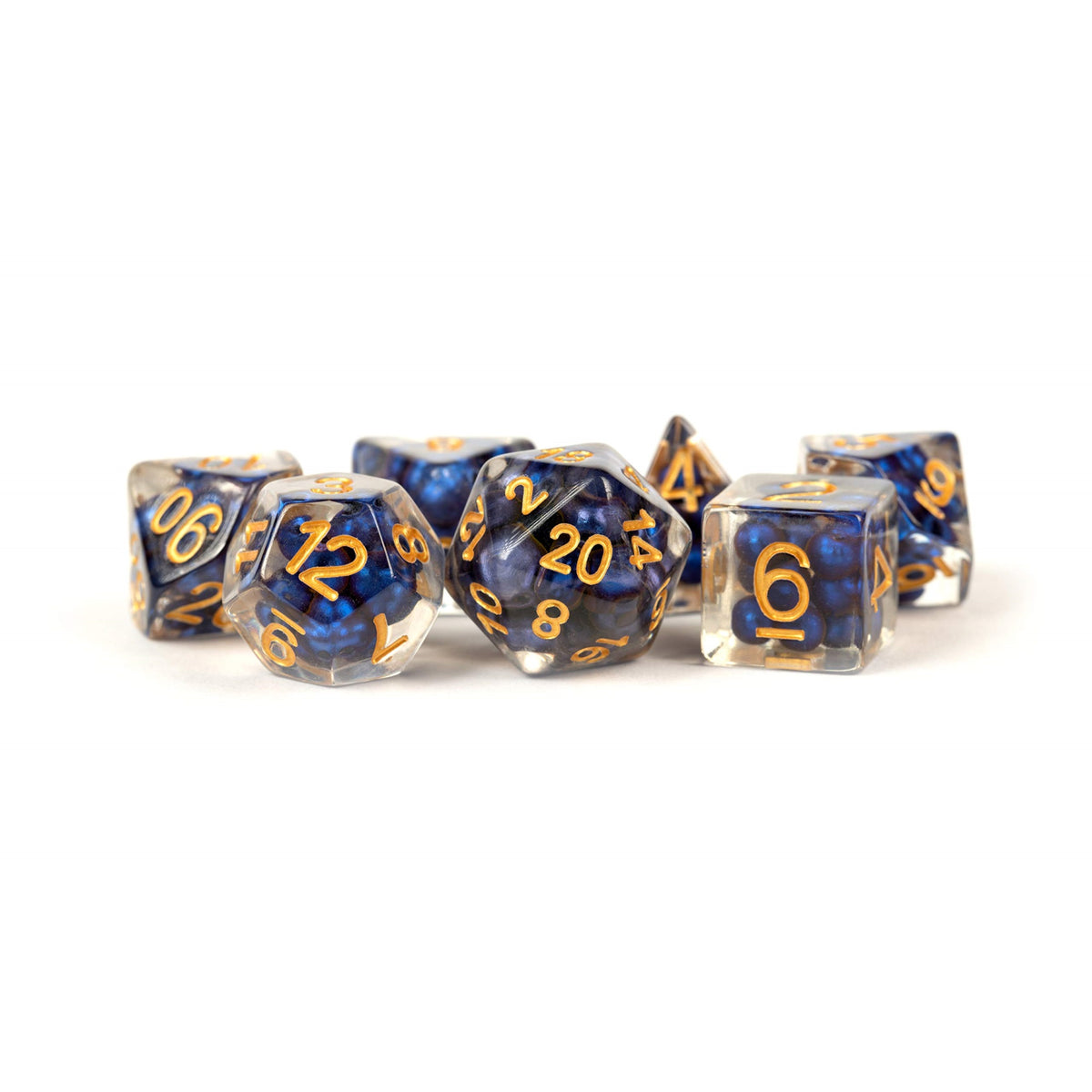 Pearl Dice Royal Blue W/ Gold Numbers 16Mm Resin Poly Dice Set