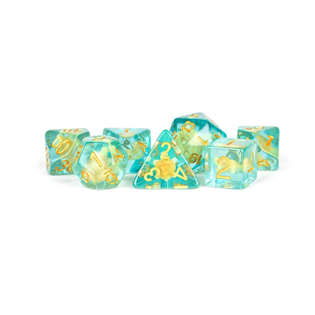 Metallic Dice Games Lic742 Polyhedral Turtle Dice Set, Blue & Green - Set Of 7