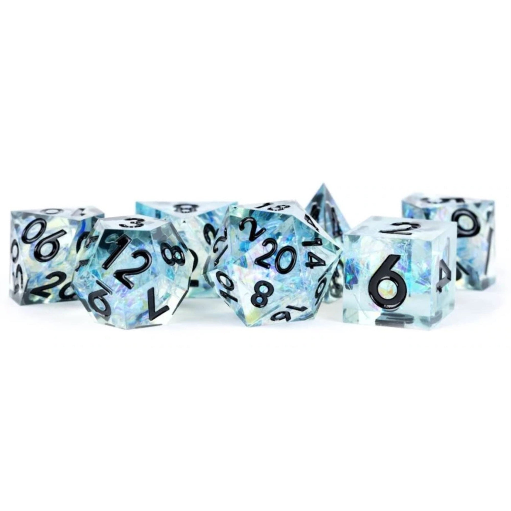 Fanroll By Metallic Dice Games Handcrafted Sharp Edge Resin Dnd Dice Set: Captured Frost, Role Playing Game Dice For Dungeons And Dragons