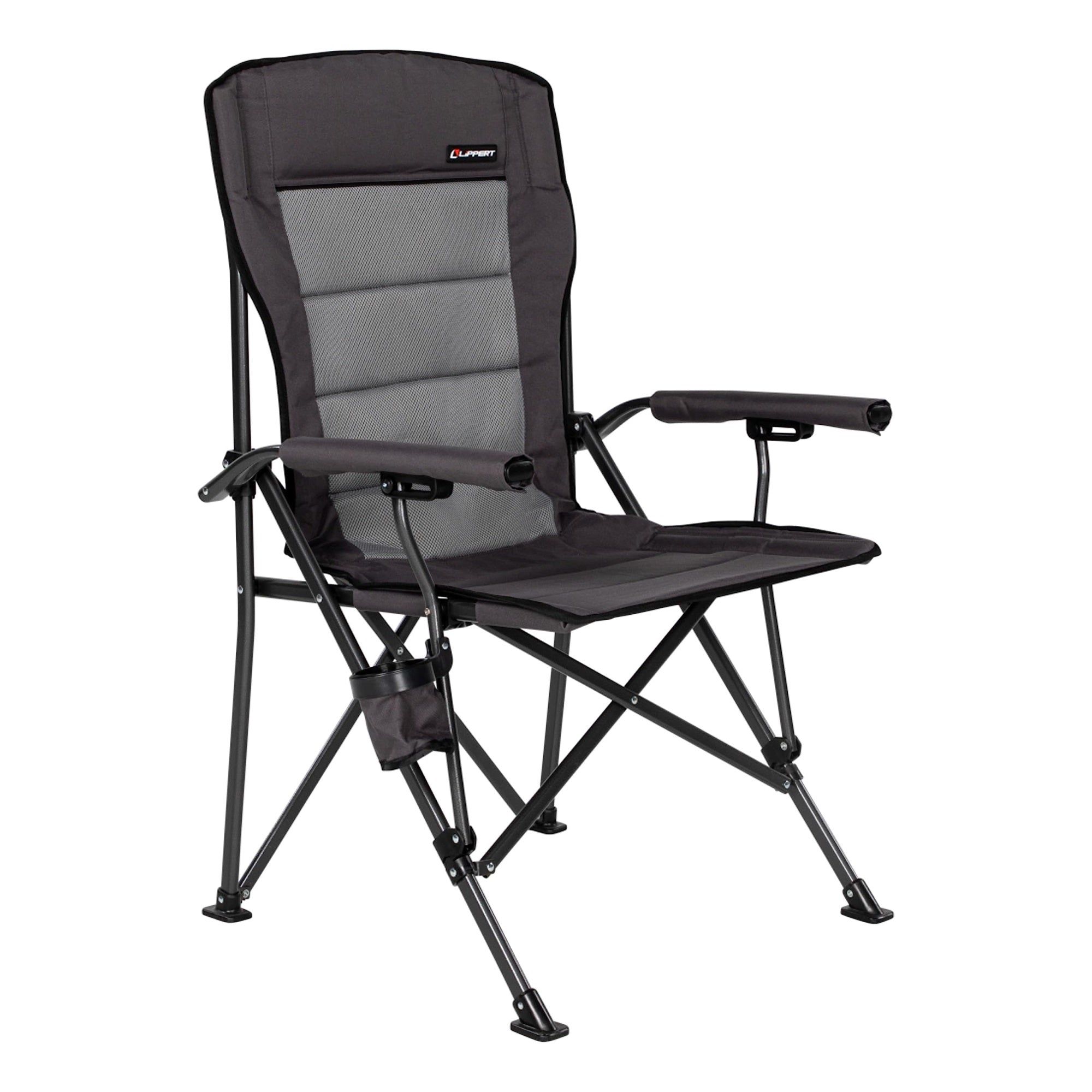 Lippert Components Scout Outdoor Folding Chair For Camping, Foldable, Steel Tube Frame, 600D Polyester, Uv And Water Resistant Pvc Coating, 500 Lb. Weight Capacity, Dark Grey - 2021123276