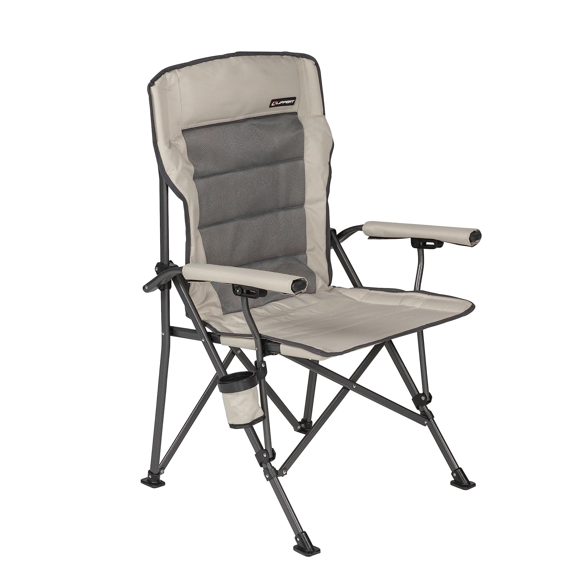 Lippert Components Scout Outdoor Folding Chair For Camping, Foldable, Steel Tube Frame, 600D Polyester, Uv And Water Resistant Pvc Coating, 500 Lb. Weight Capacity, Sand - 2021123277