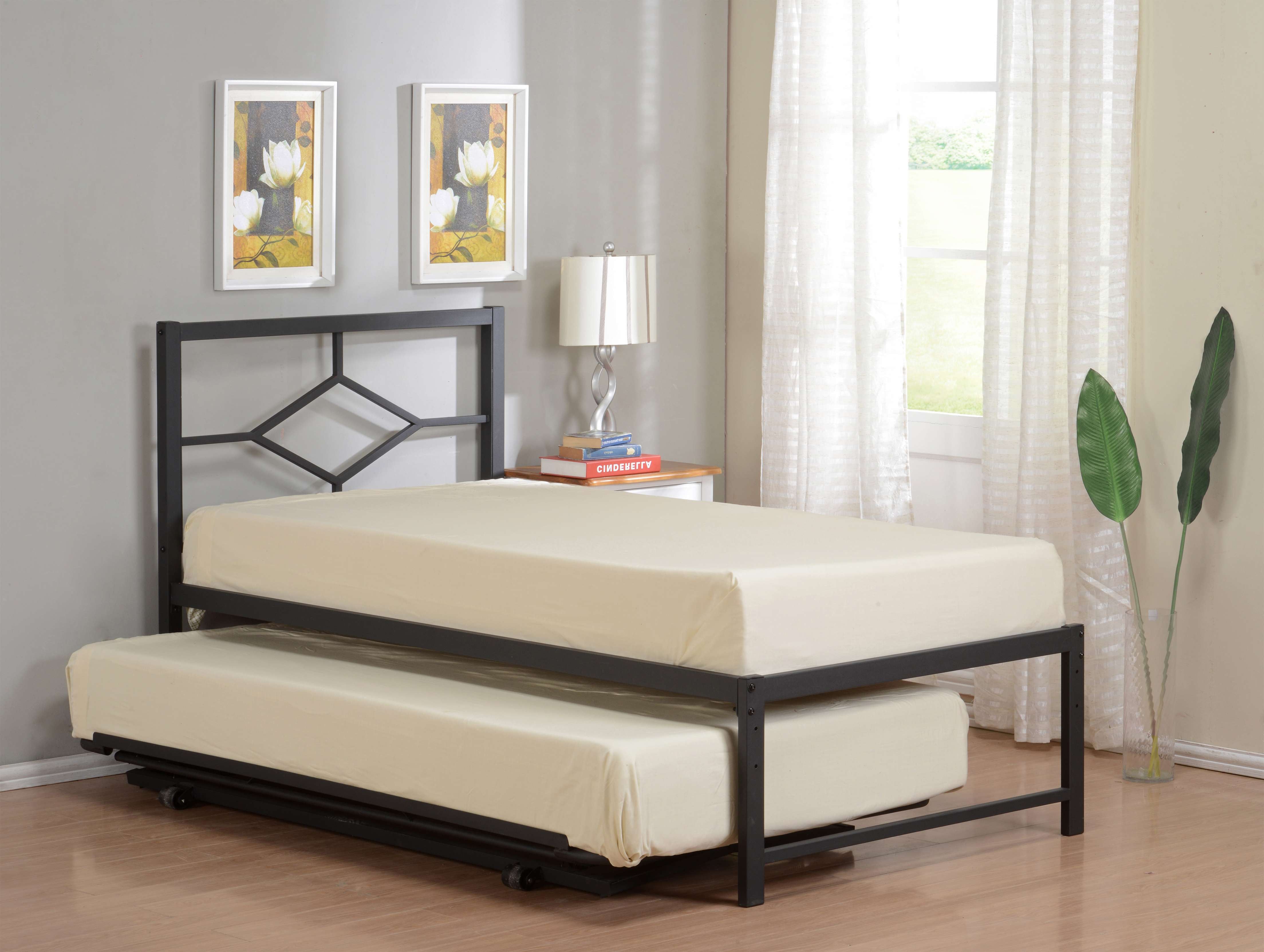 39 Twin Size Day Bed Frame With Pop-Up High Riser Trundle, Headboard, Rails & Slats (Twin Daybed & Trundle)