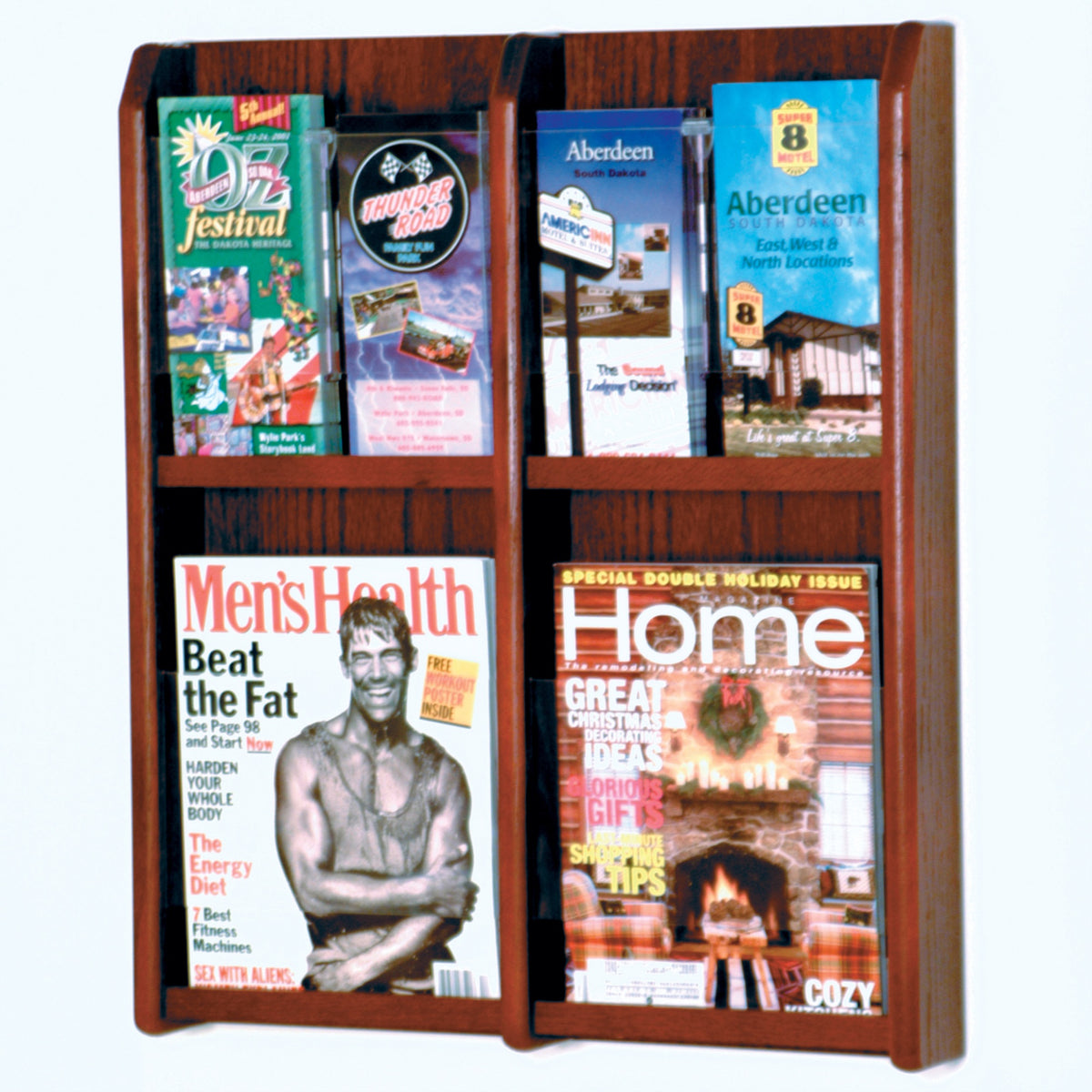 Wooden Mallet Divulge 4 Magazine/8 Brochure Wall Display W/Brochure Inserts, Mahogany