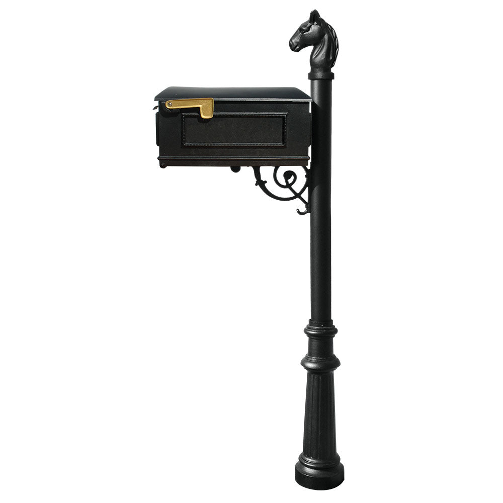 Lewiston Equine Mailbox Post System With Fluted Base And Horsehead Finial  (No Address Plates Or Numbers), White - Lm-801-Lpst-B
