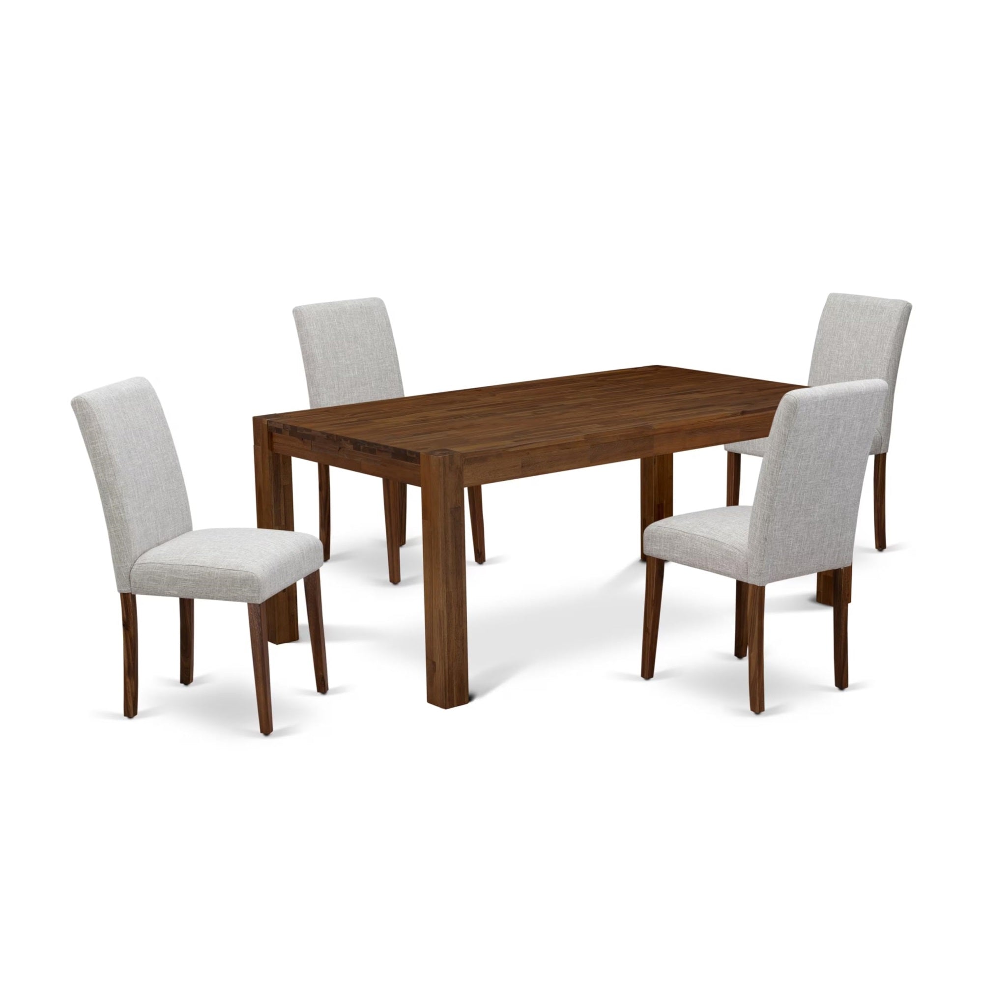 Casafoyer Lmab5-Nn-35 5 Piece Dining Room Table Set Includes A Rectangle Rustic Wood Kitchen Table And 4 Doeskin Linen Fabric Parson Dining Chairs, 40X72 Inch, Natural