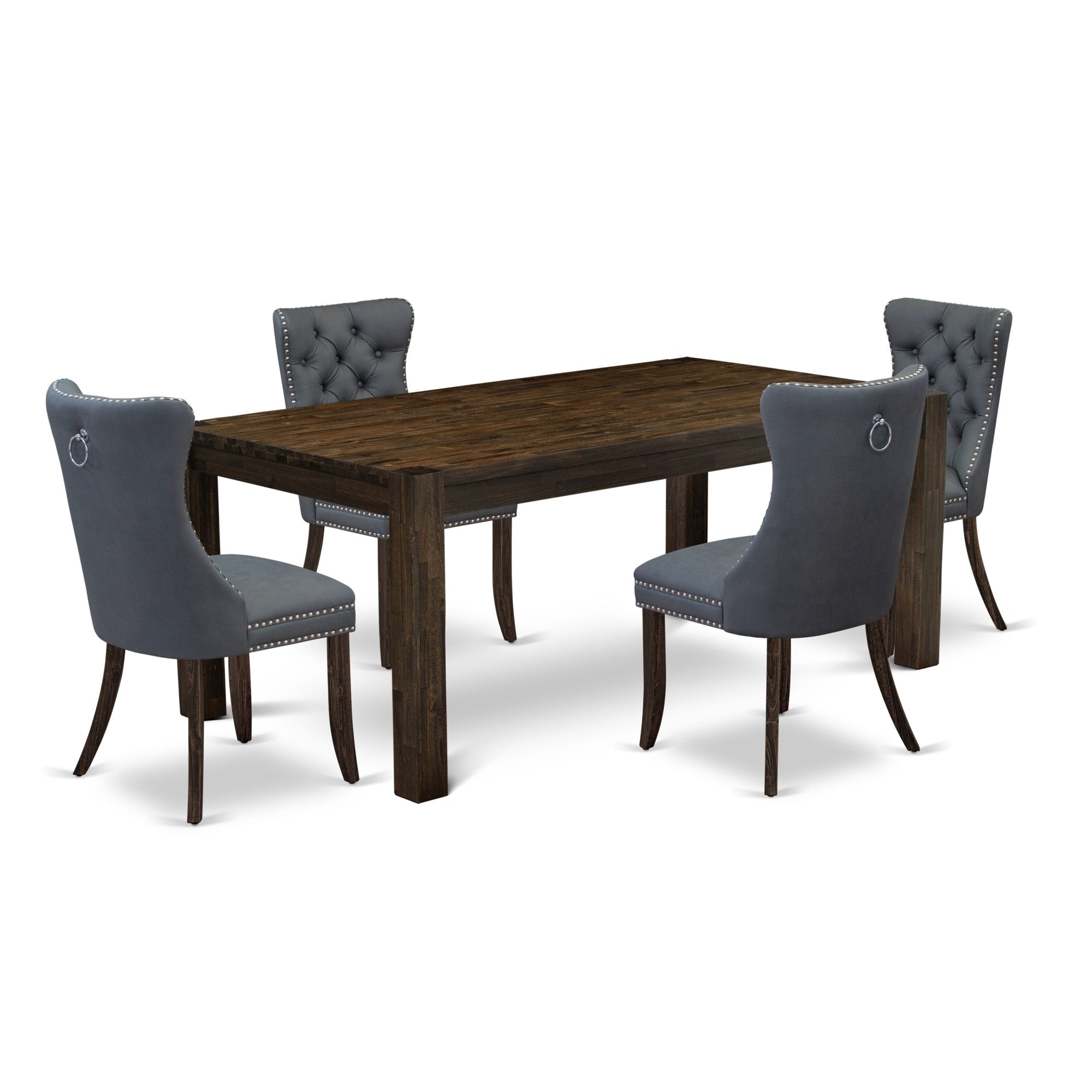 East West Furniture Lmda5-07-T13 5 Piece Kitchen Table Set Includes A Rectangle Rustic Wood Dining Table And 4 Upholstered Chairs, 40X72 Inch, Distressed Jacobean