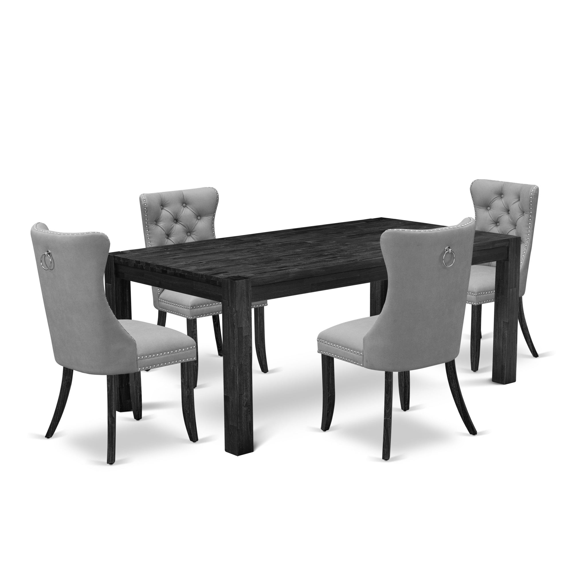 East West Furniture Lmda5-07-T22 5 Piece Dining Room Set Contains A Rectangle Rustic Wood Table And 4 Upholstered Parson Chairs, 40X72 Inch, Distressed Jacobean