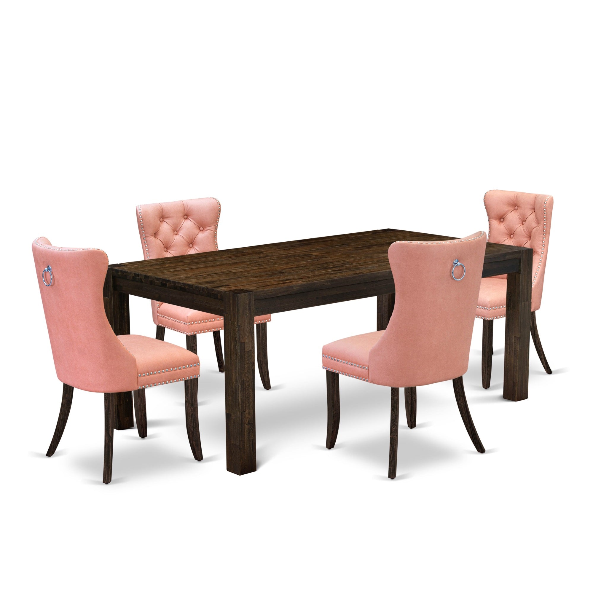East West Furniture Lmda5-07-T23 5 Piece Dining Table Set Includes A Rectangle Rustic Wood Kitchen Table And 4 Upholstered Chairs, 40X72 Inch, Distressed Jacobean
