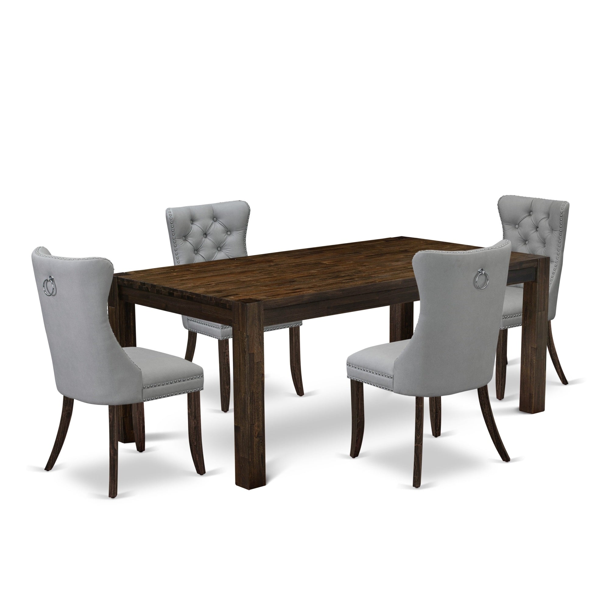 East West Furniture Lmda5-07-T27 5 Piece Kitchen Table Set Consists Of A Rectangle Rustic Wood Dining Table And 4 Upholstered Chairs, 40X72 Inch, Distressed Jacobean