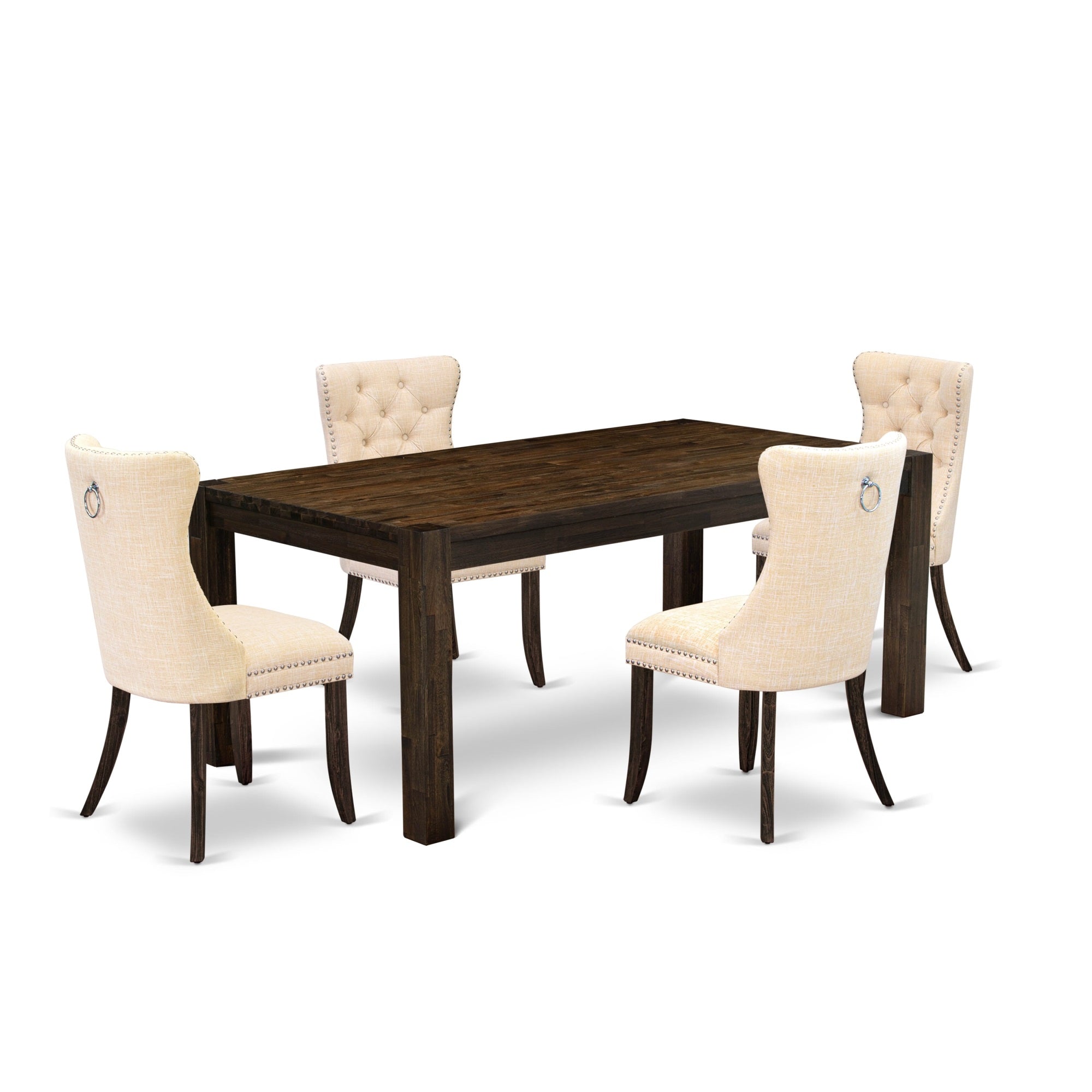 East West Furniture Lmda5-07-T32 5 Piece Dining Room Set Includes A Rectangle Rustic Wood Kitchen Table And 4 Upholstered Chairs, 40X72 Inch, Distressed Jacobean