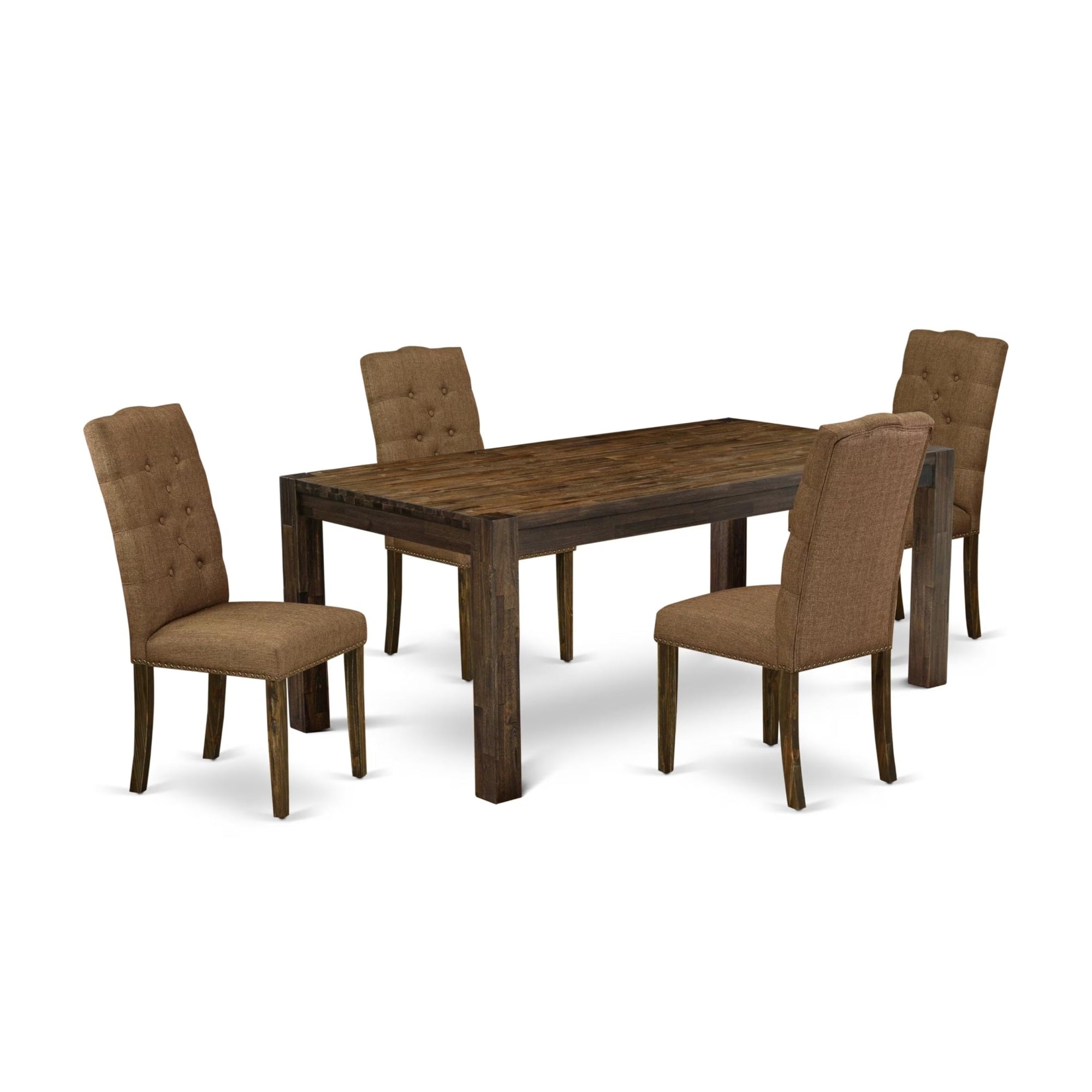 Casafoyer Lismore 5 Piece Dining Set For 4 Includes A Rectangle Rustic Wood Dinner Table And 4 Brown Linen Fabric Upholstered Chairs, 40X72 Inch, Lmel5-77-18