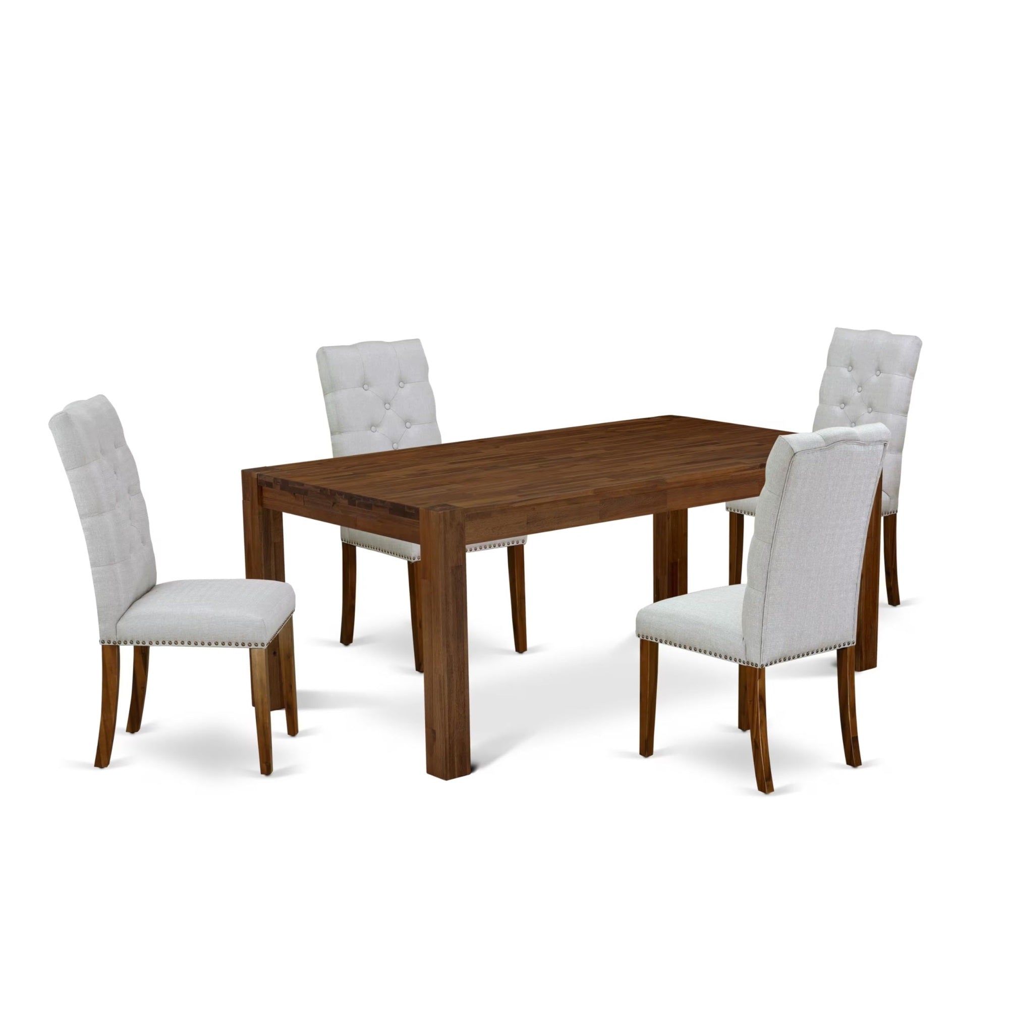 Casafoyer Lismore 5 Piece Kitchen Set For 4 Includes A Rectangle Rustic Wood Dining Room Table And 4 Grey Linen Fabric Upholstered Chairs, 40X72 Inch, Lmel5-N8-05