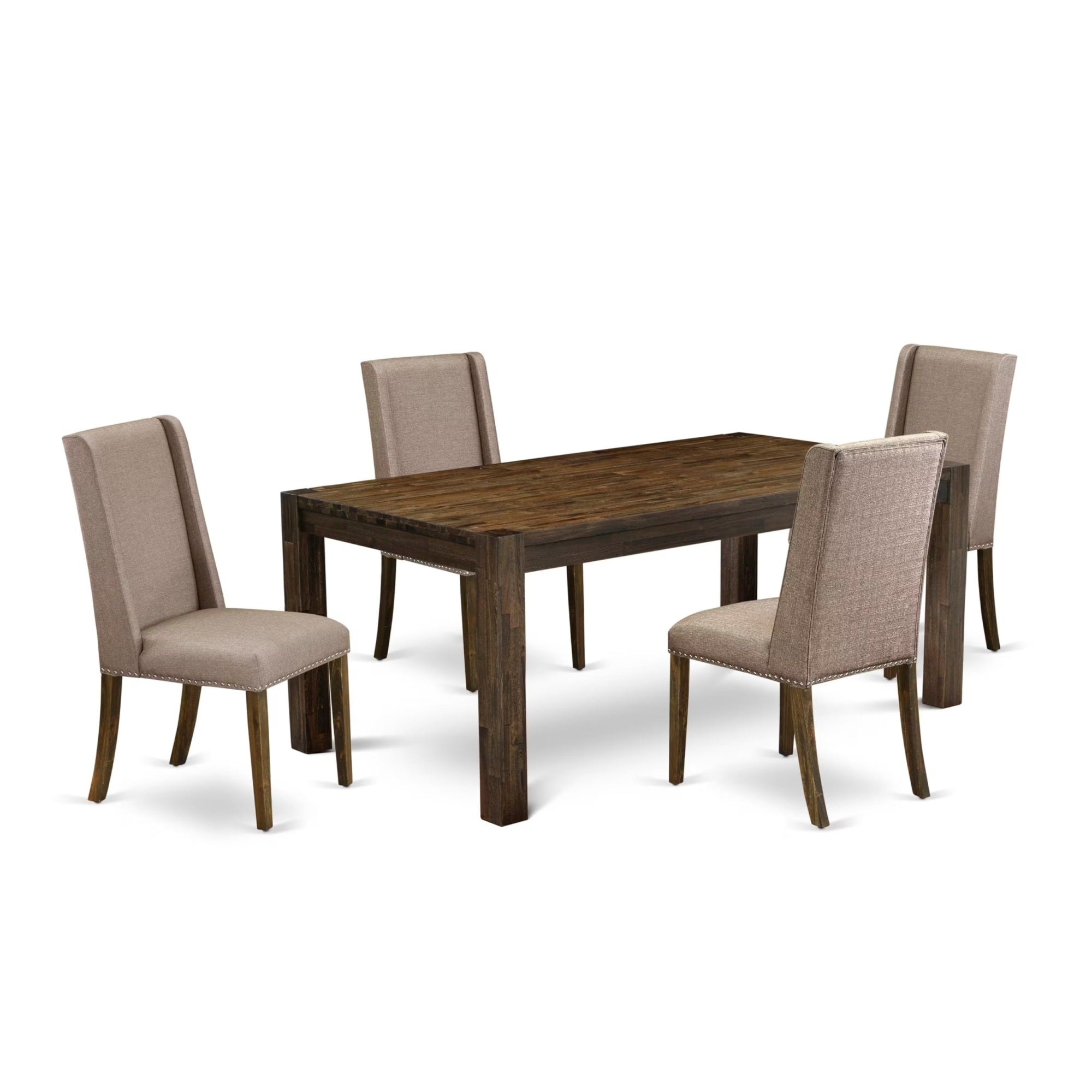 Casafoyer Lmfl5-77-16 5 Piece Dining Table Set For 4 Includes A Rectangle Rustic Wood Dinner Table And 4 Dark Khaki Linen Fabric Upholstered Chairs, 40X72 Inch, Jacobean