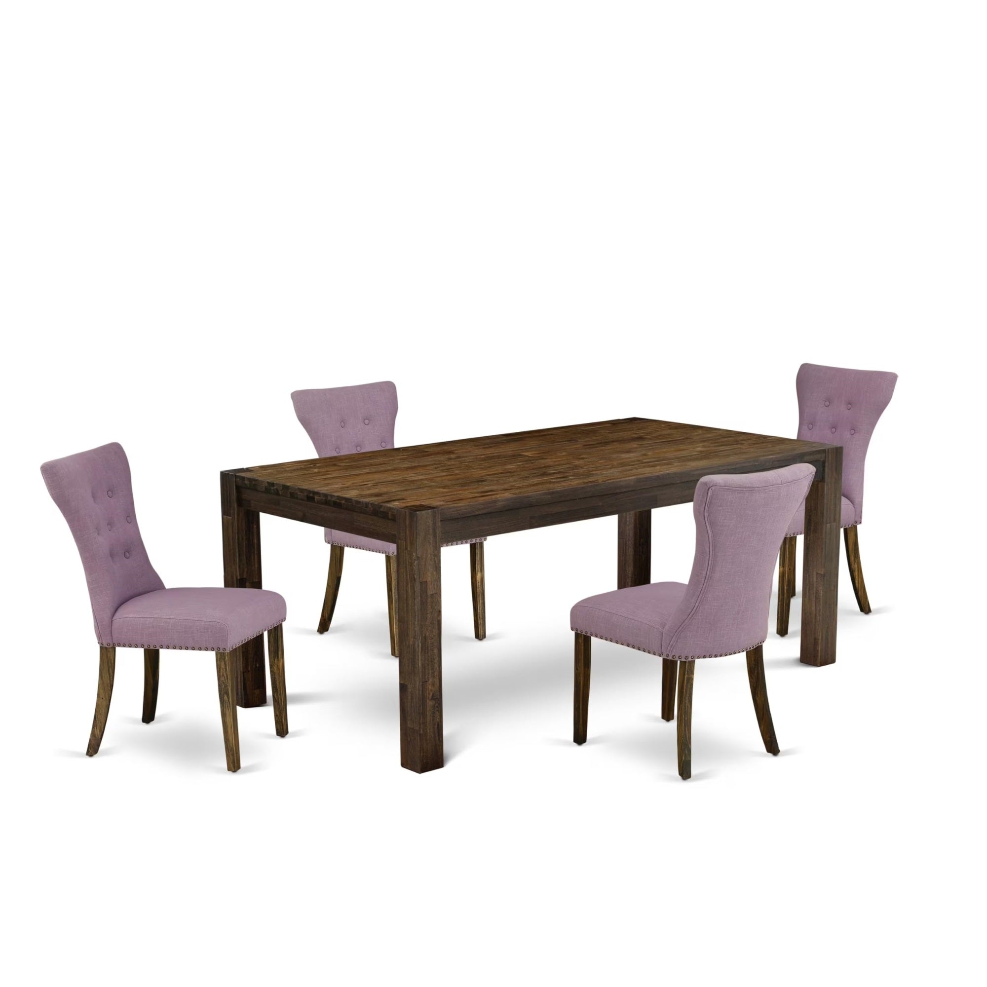 Casafoyer Lmga5-77-40 5 Piece Kitchen Table & Chairs Set Includes A Rectangle Rustic Wood Dining Room Table And 4 Dahlia Linen Fabric Upholstered Chairs, 40X72 Inch, Jacobean