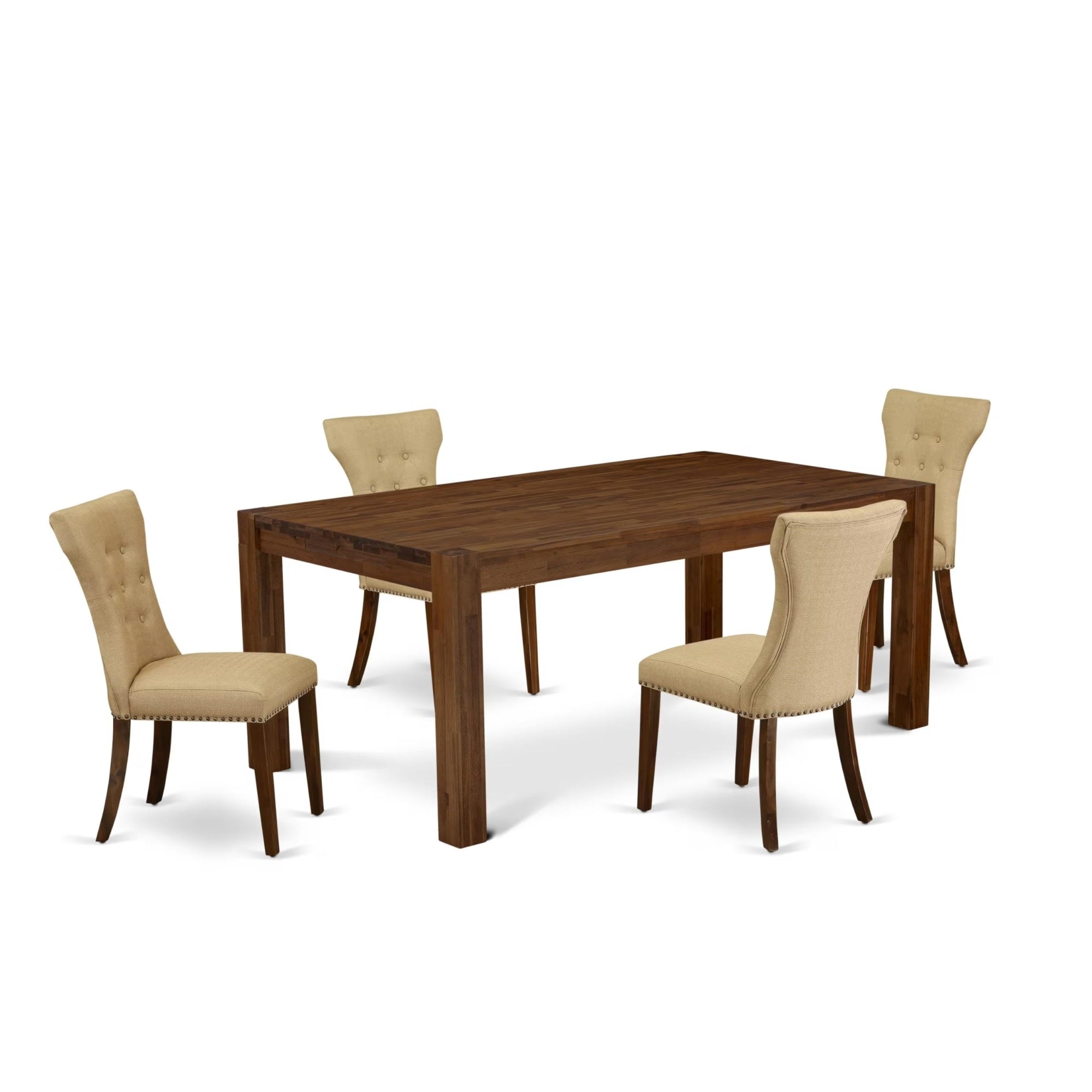 Casafoyer Lismore 5 Piece Room Furniture Set Includes A Rectangle Rustic Wood Dining Table And 4 Brown Linen Fabric Upholstered Chairs, 40X72 Inch, Lmga5-N8-03