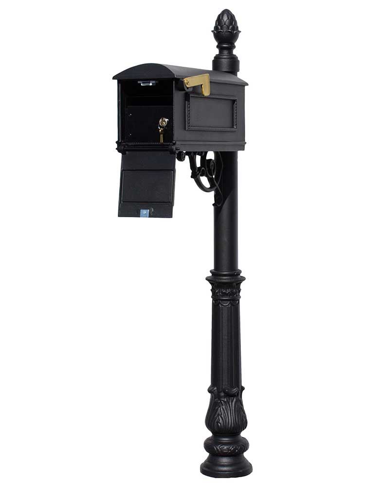 Lewiston Equine Mailbox Post System With Locking Insert, Ornate Base, Pineapple Finial (No Address Plates Or Numbers) , Black