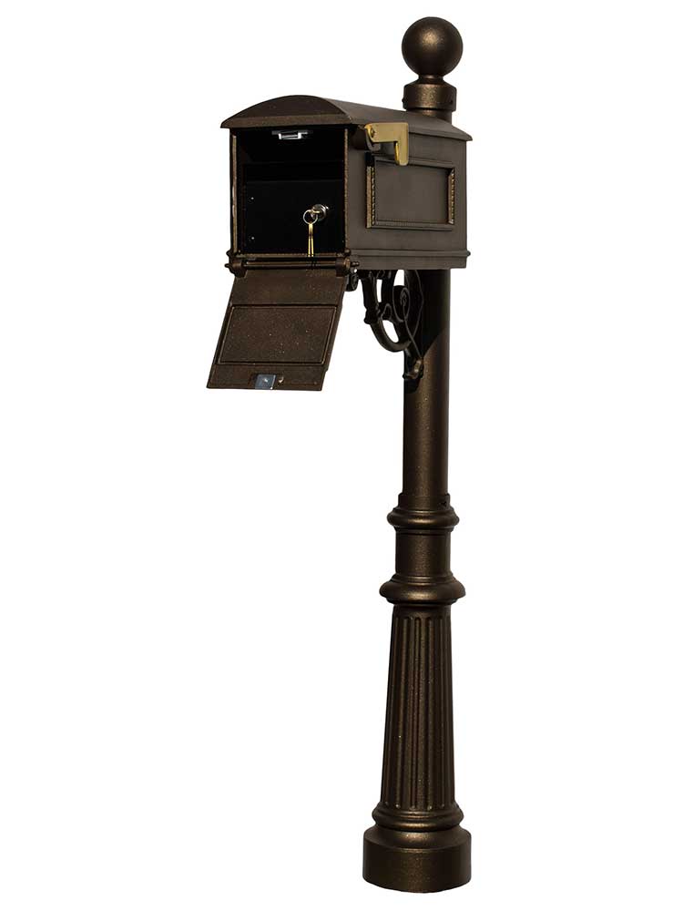 Lewiston Equine Mailbox Post System With Locking Insert, Fluted Base, Ball Finial (No Address Plates Or Numbers) , Bronze