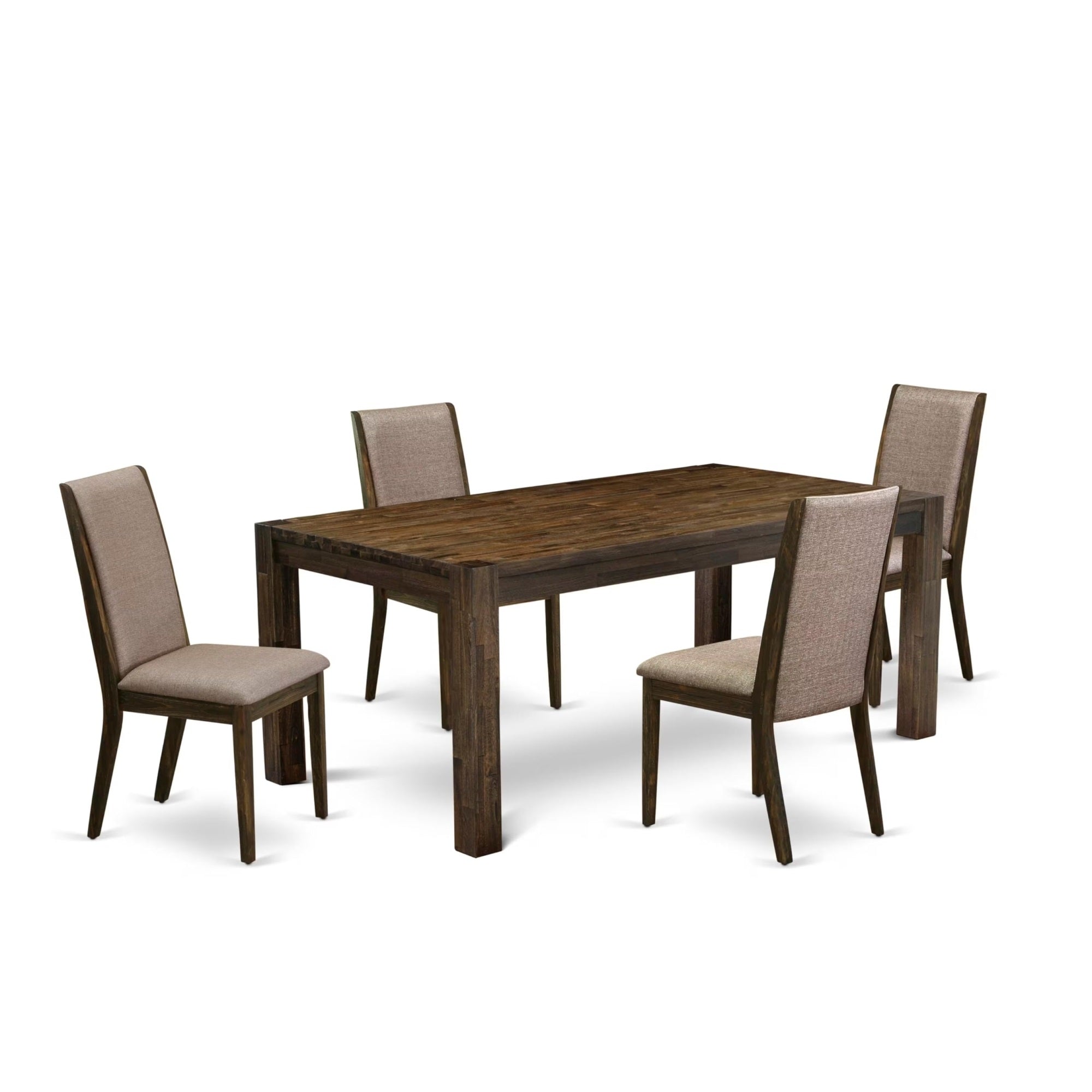 Casafoyer Lismore 5 Piece Room Furniture Set Includes A Rectangle Rustic Wood Dining Table And 4 Dark Khaki Linen Fabric Upholstered Chairs, 40X72 Inch, Lmla5-77-16