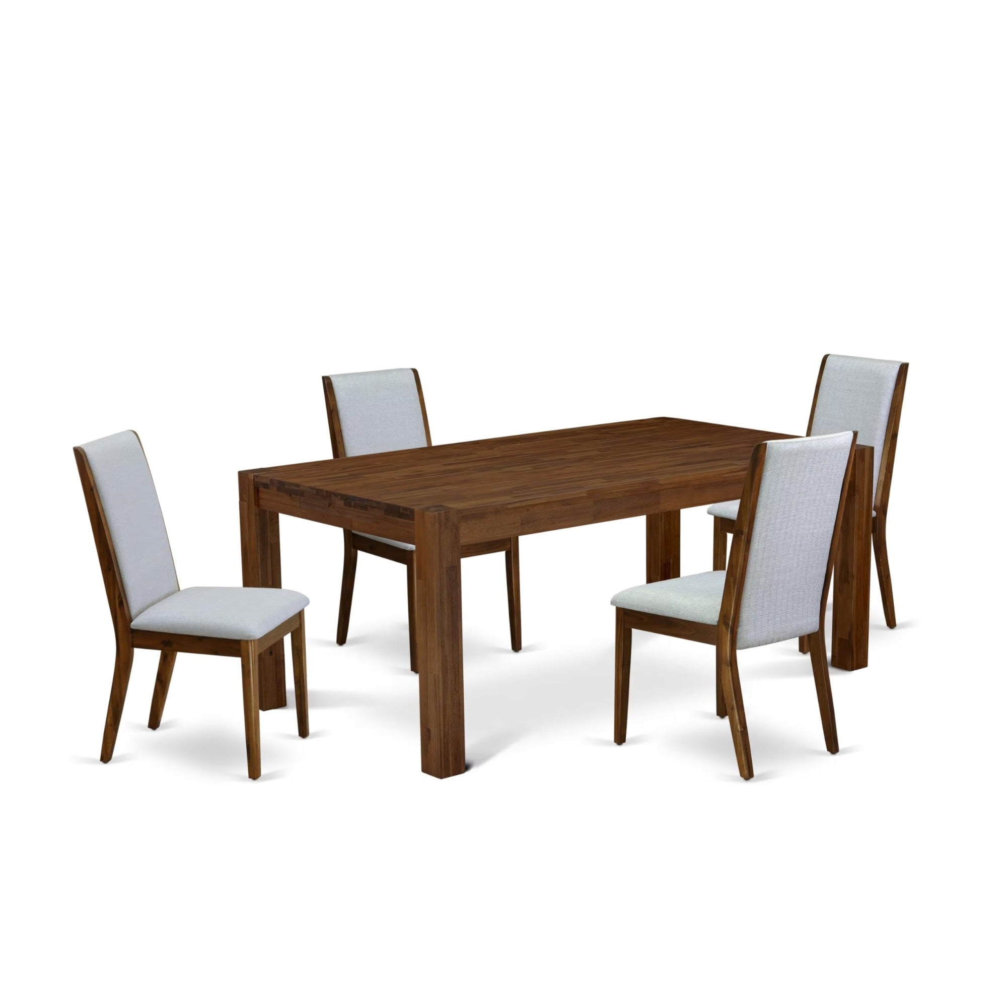 Casafoyer Lismore 5 Piece Kitchen Set For 4 Includes A Rectangle Rustic Wood Dining Room Table And 4 Grey Linen Fabric Upholstered Chairs, 40X72 Inch, Lmla5-N8-05