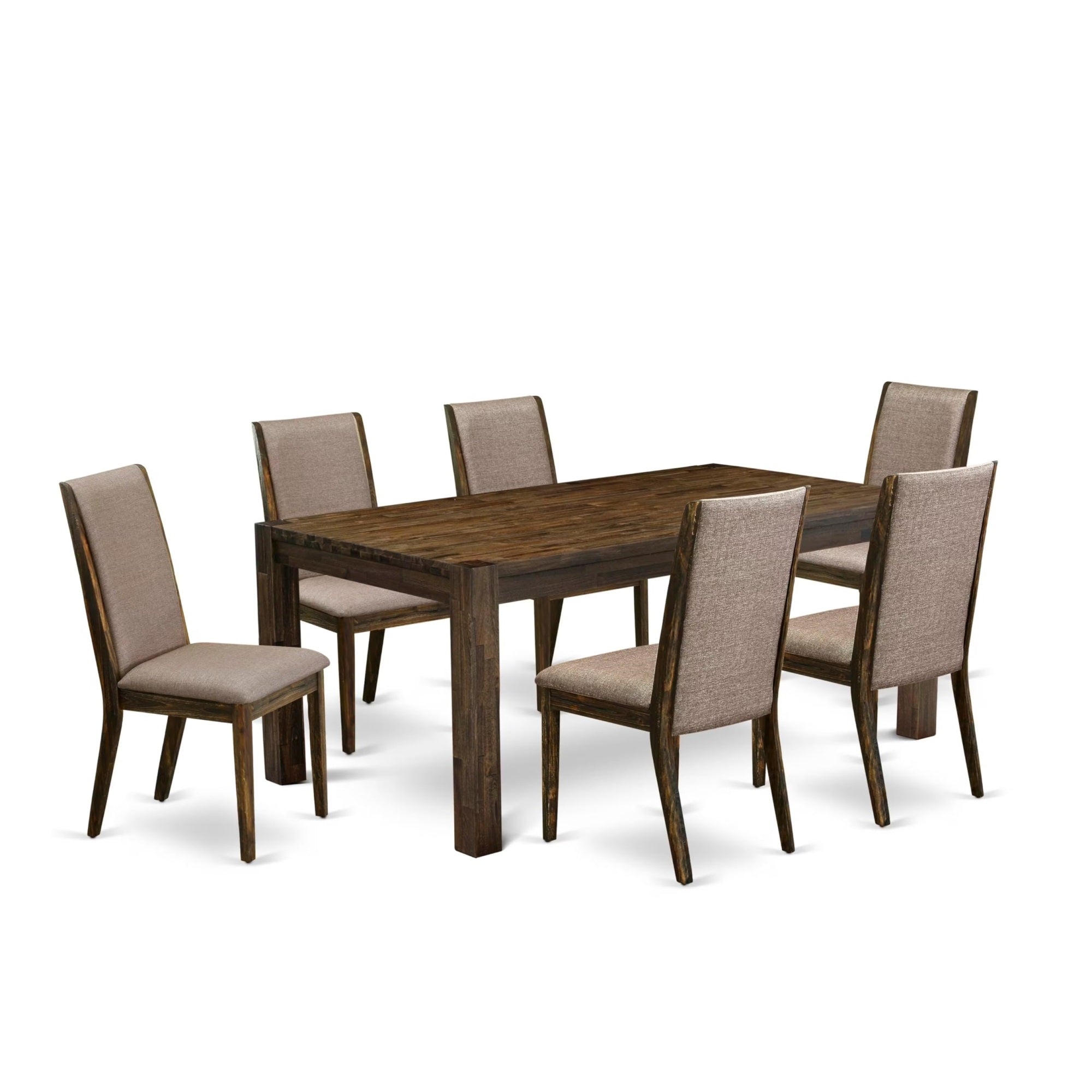 Casafoyer Lmla7-77-16 7 Piece Dining Set Consist Of A Rectangle Rustic Wood Dining Room Table And 6 Dark Khaki Linen Fabric Upholstered Chairs, 40X72 Inch, Jacobean