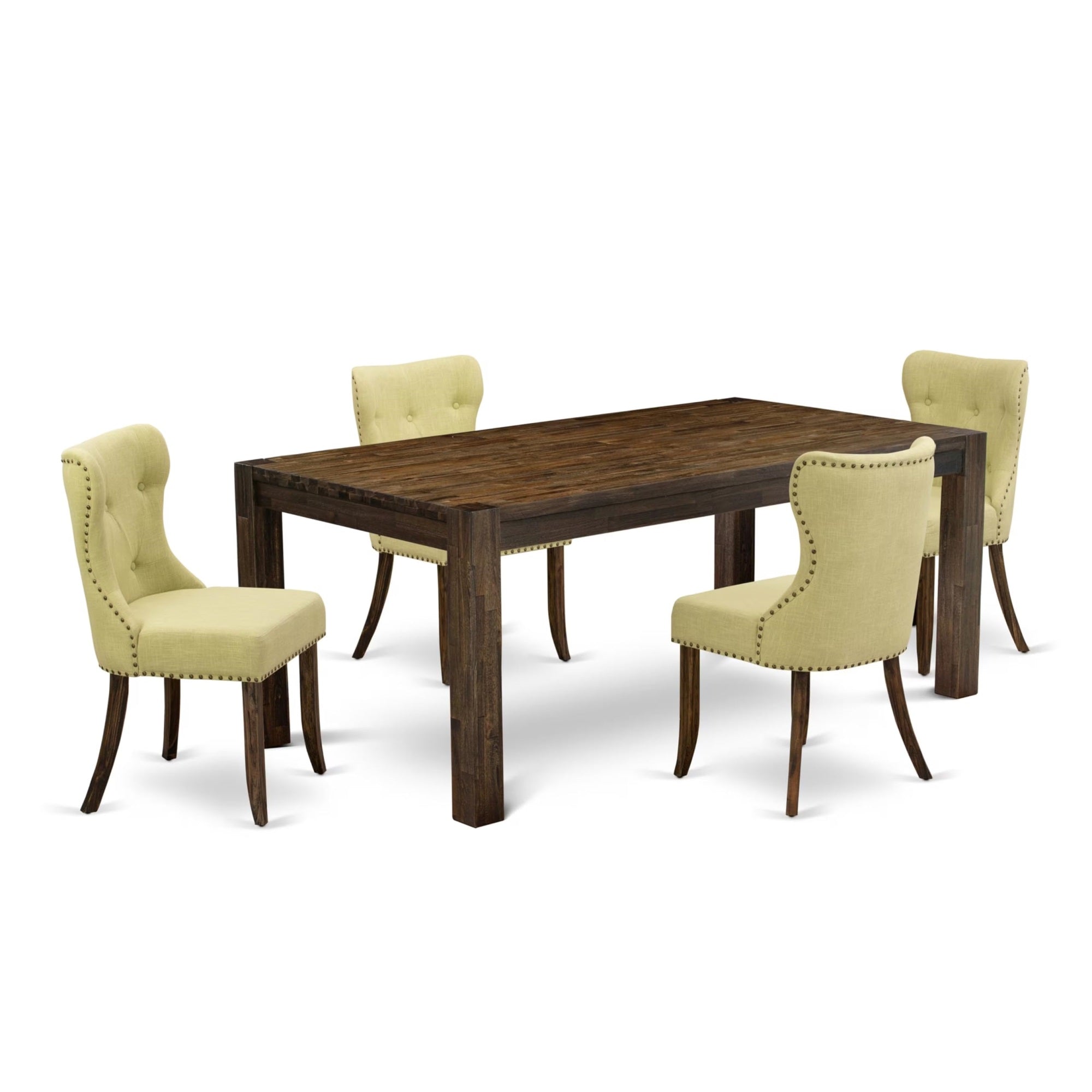 Casafoyer Lmsi5-77-37 5 Piece Dinette Set For 4 Includes A Rectangle Rustic Wood Dining Room Table And 4 Limelight Linen Fabric Parsons Dining Chairs, 40X72 Inch, Jacobean