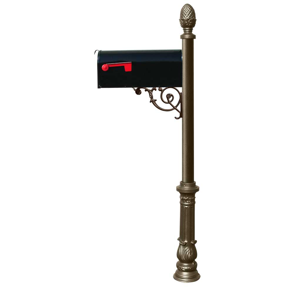 Lewiston Post System With E1 Economy Mailbox, Mounting Plate, Ornate Base And Pineapple Finial  , Bronze