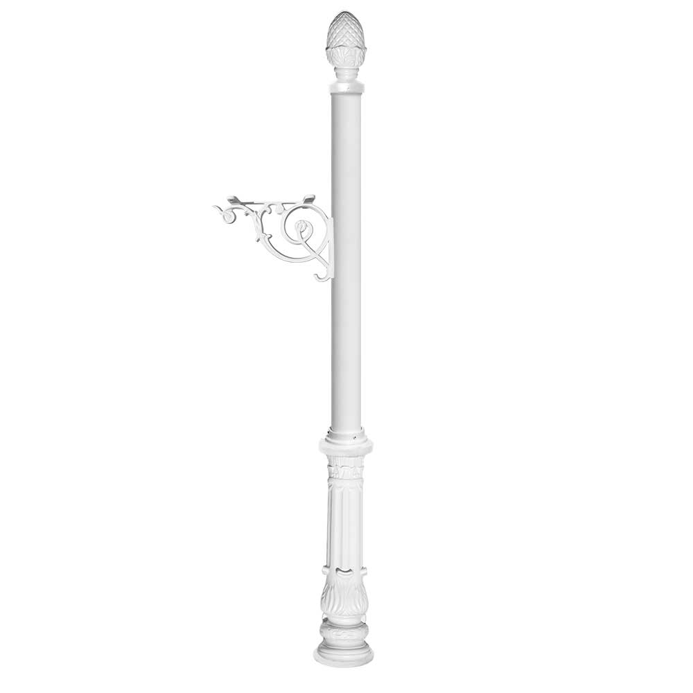 Lewiston Post Only, With Support Bracket, Decorative Ornate Base And Pineapple Finial , White - Lpst-703-Wht