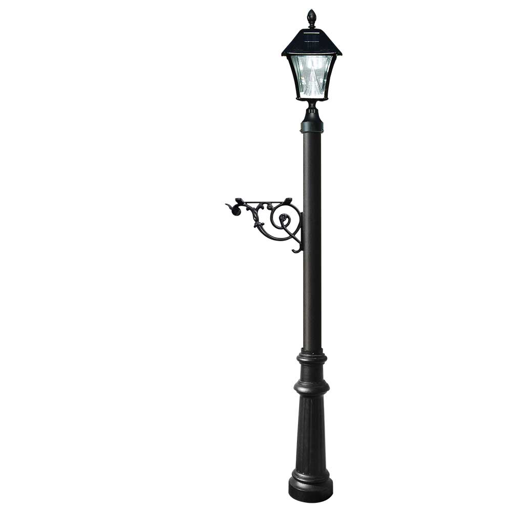 Lewiston Post System Only with Bayview Solar Lamp, support bracket and fluted base , Black