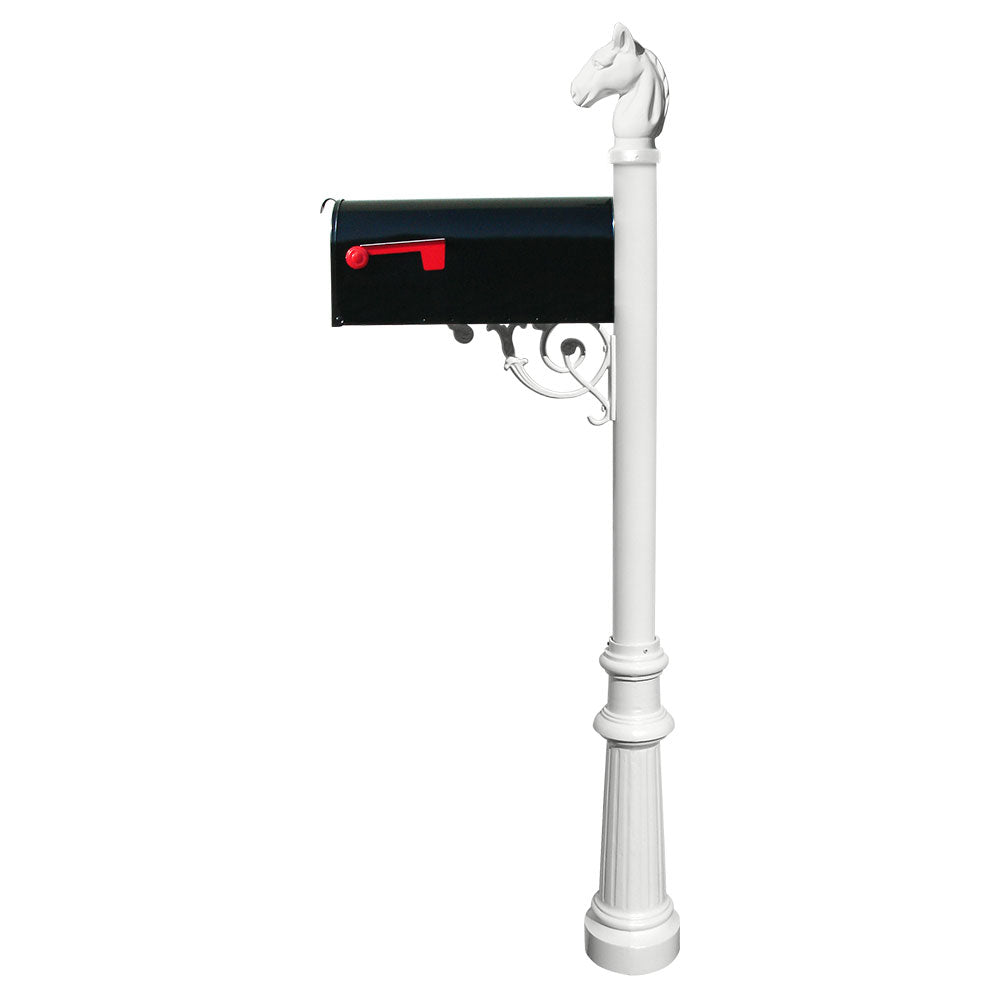 Lewiston Equine Post System With E1 Economy Mailbox, Mounting Plate, Fluted Base And Horsehead Finial  , White