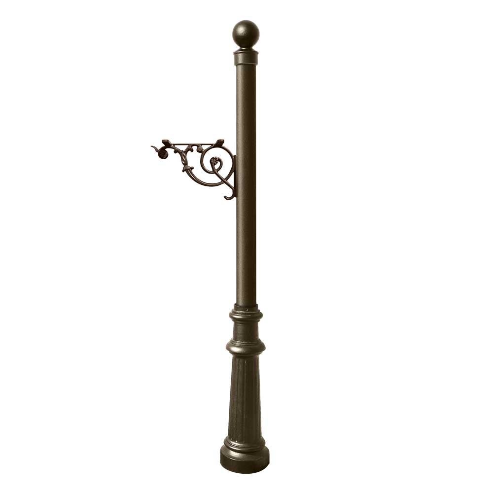 Lewiston Post Only, With Support Bracket, Decorative Fluted Base And Ball Finial , Bronze