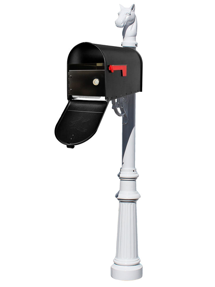 Lewiston Equine Post System With E1 Economy Mailbox And E1 Locking Insert, Mounting Plate, Fluted Base And Horsehead Finial  , W