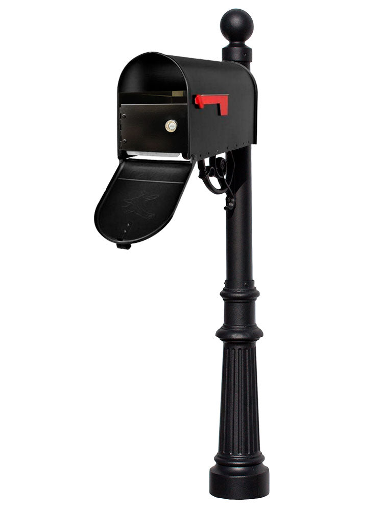 Lewiston Post System With E1 Economy Mailbox And E1 Locking Insert, Mounting Plate, Fluted Base And Ball Finial  , Black