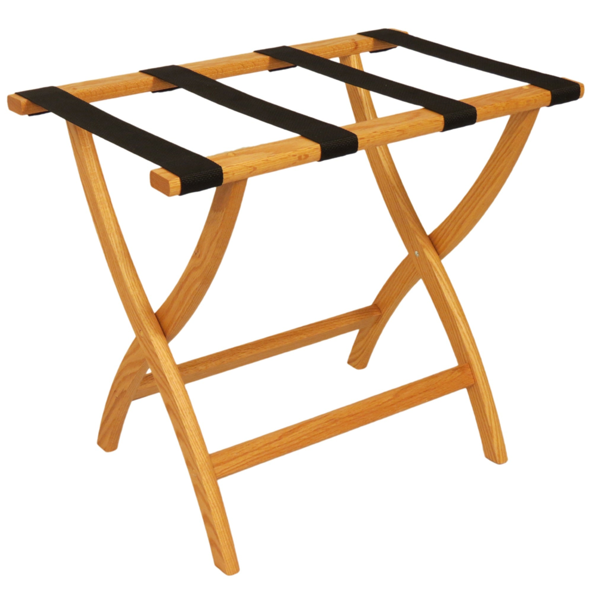 Wooden Mallet Designer Curve Leg Luggage Rack, Black Straps, Light Oak