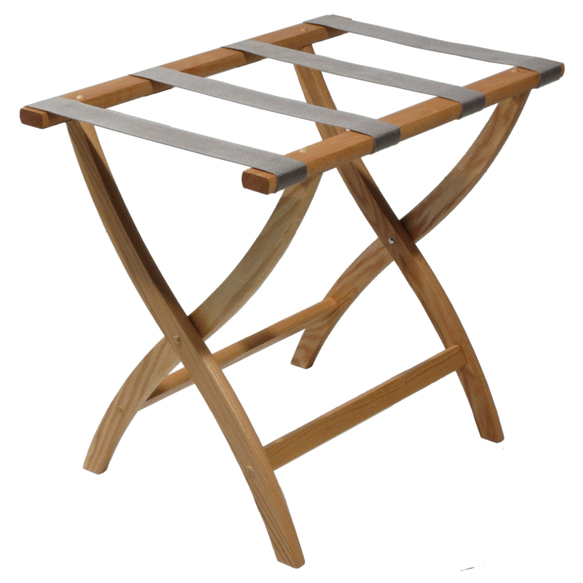 Wooden Mallet Designer Curve Leg Luggage Rack, Grey Straps, Light Oak