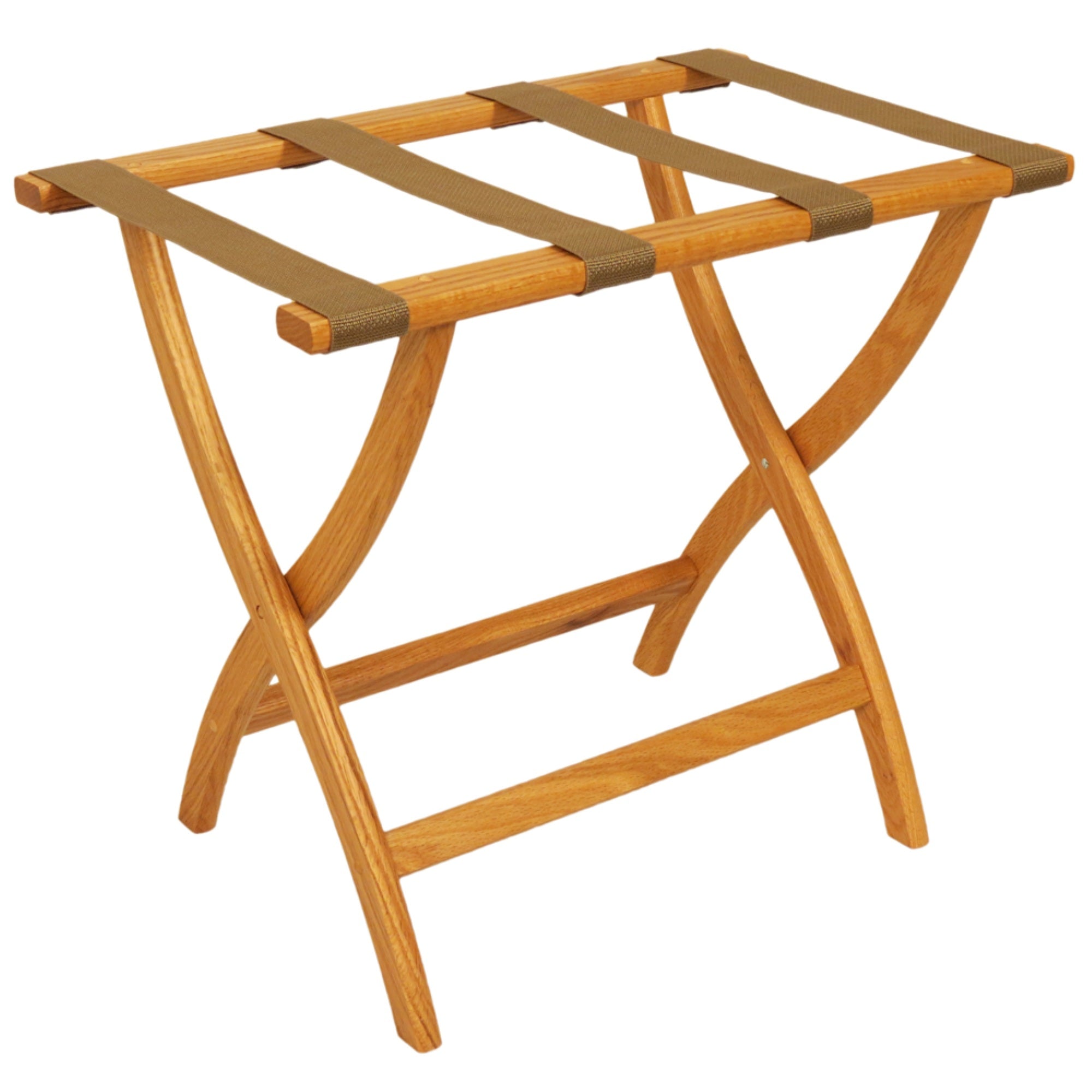 Wooden Mallet Designer Curve Leg Luggage Rack, Tan Straps, Light Oak