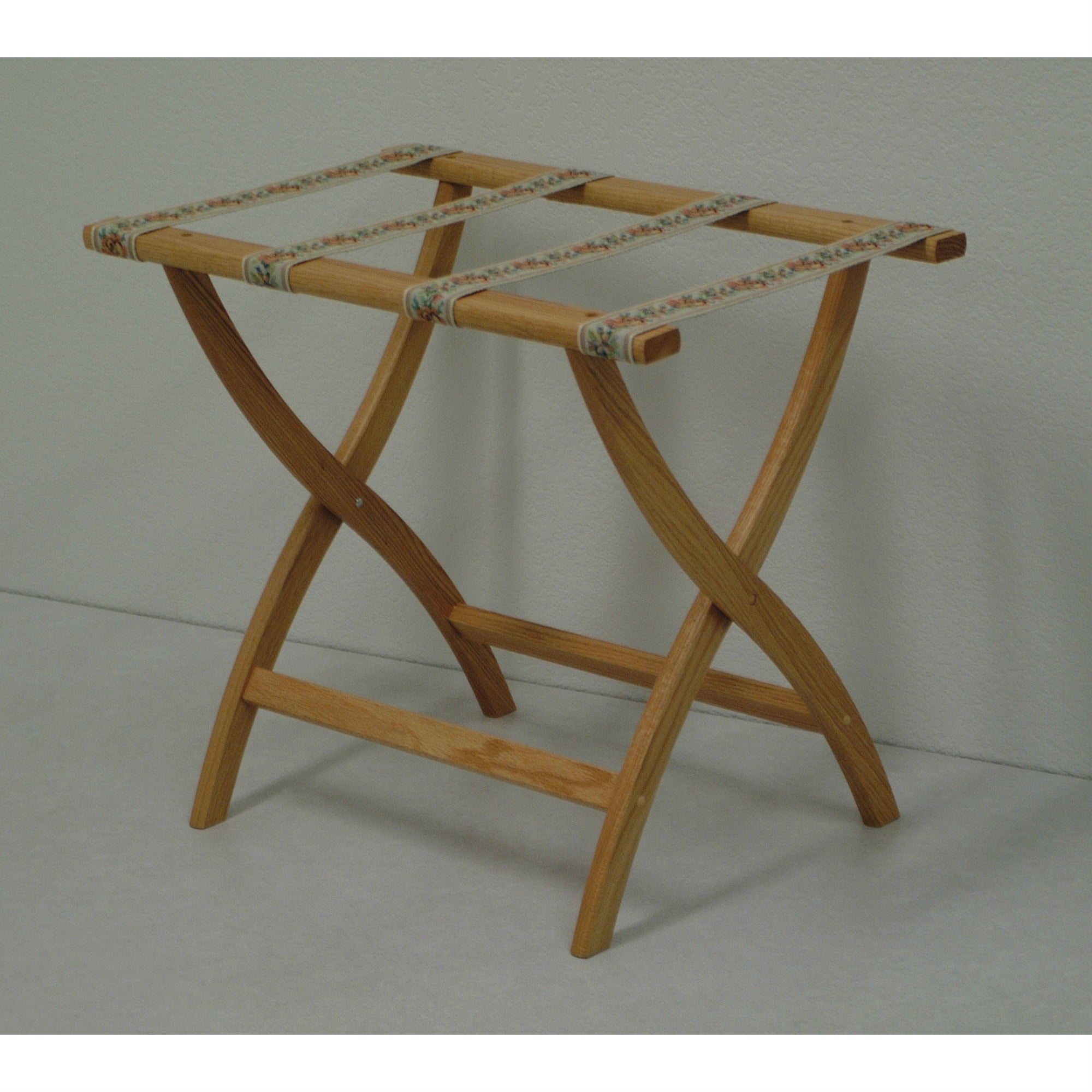 Wooden Mallet Designer Curve Leg Luggage Rack, Tapestry Straps, Light Oak