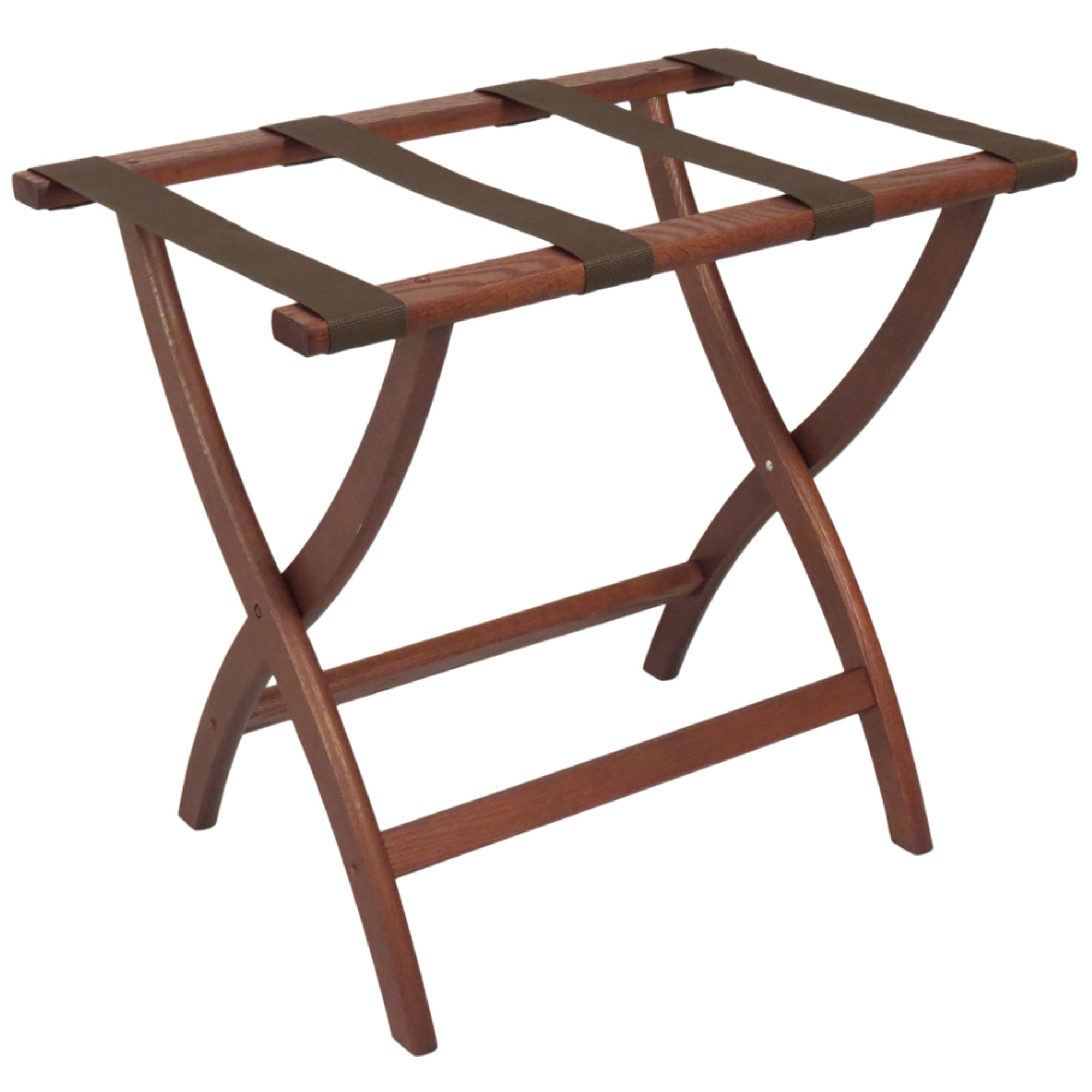 Wooden Mallet Designer Curve Leg Luggage Rack, Brown Straps, Mahogany