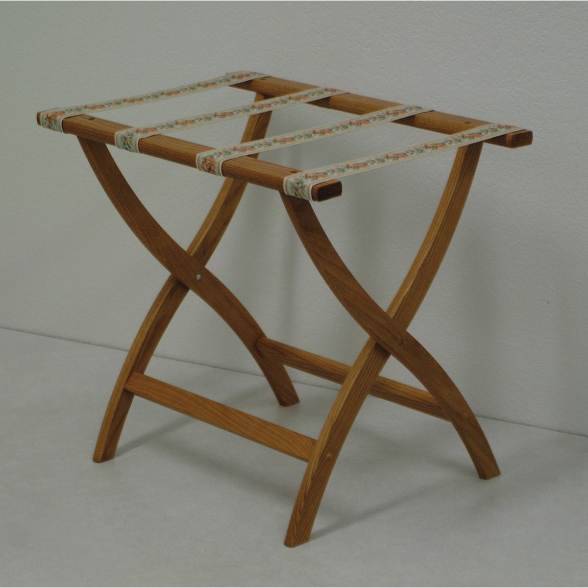 Wooden Mallet Designer Curve Leg Luggage Rack, Tapestry Straps, Medium Oak